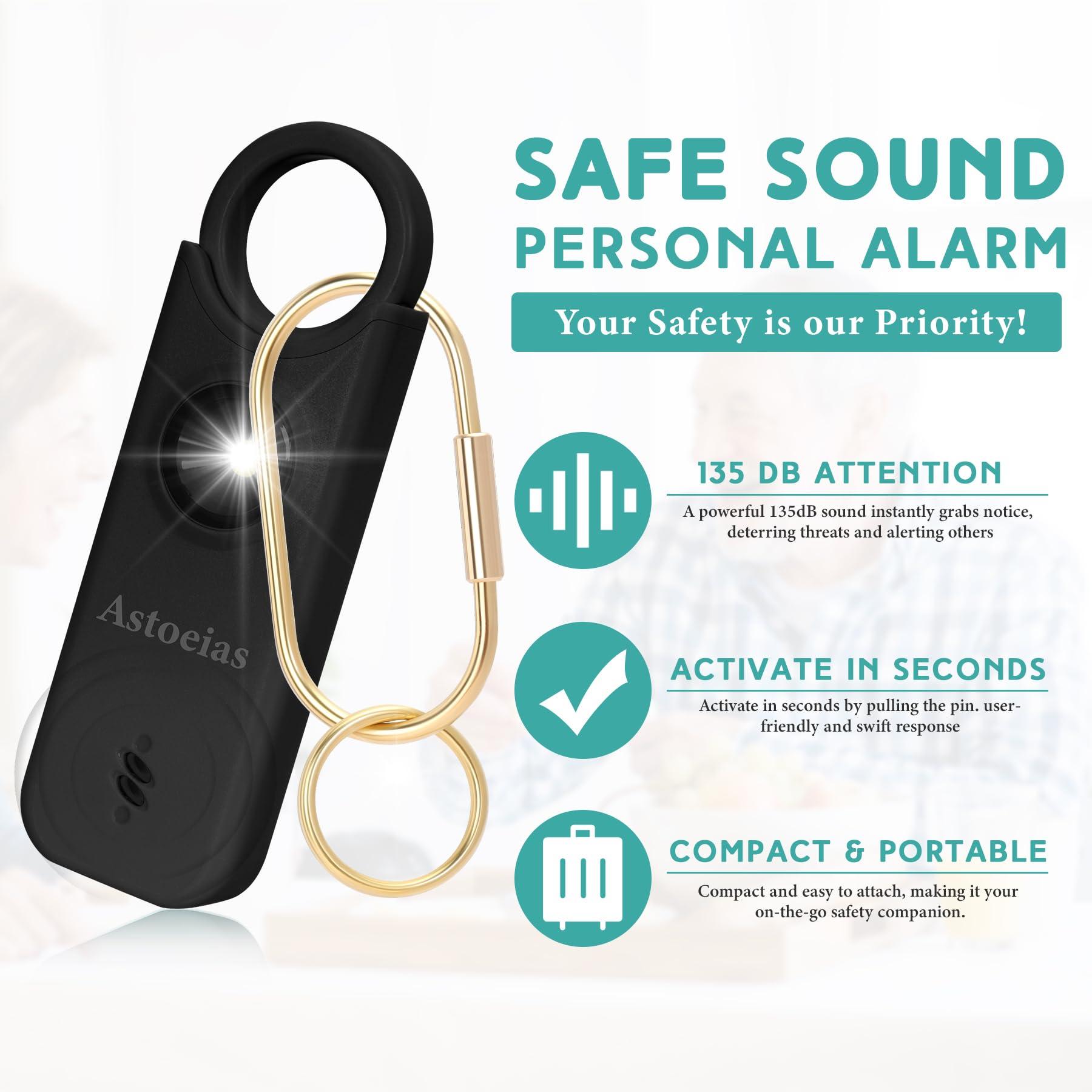 Rechargeable Personal Safety Alarm for Women, 135 dB Keychain Siren with LED Strobe Light, Emergency Security Safe Devices Key Chain Alarms for Women Kids Elderly (Black) - Image 4