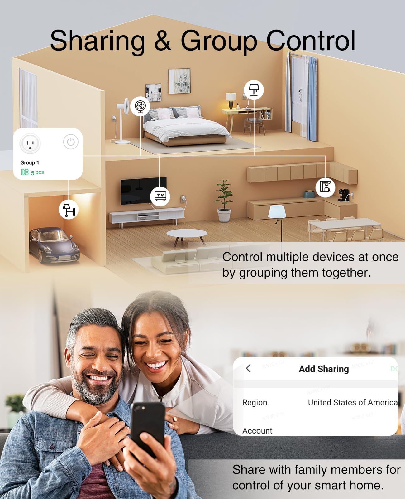 GHome Smart 5G 15A Smart Plugs, WiFi Smart Plugs Work with Alexa and Google Home, Smart Home WiFi Outlet with Remote Control & Timer, 5GHz and 2.4GHz Wi-Fi Compatible, ETL FCC Listed, White, 2 Pack - Image 6