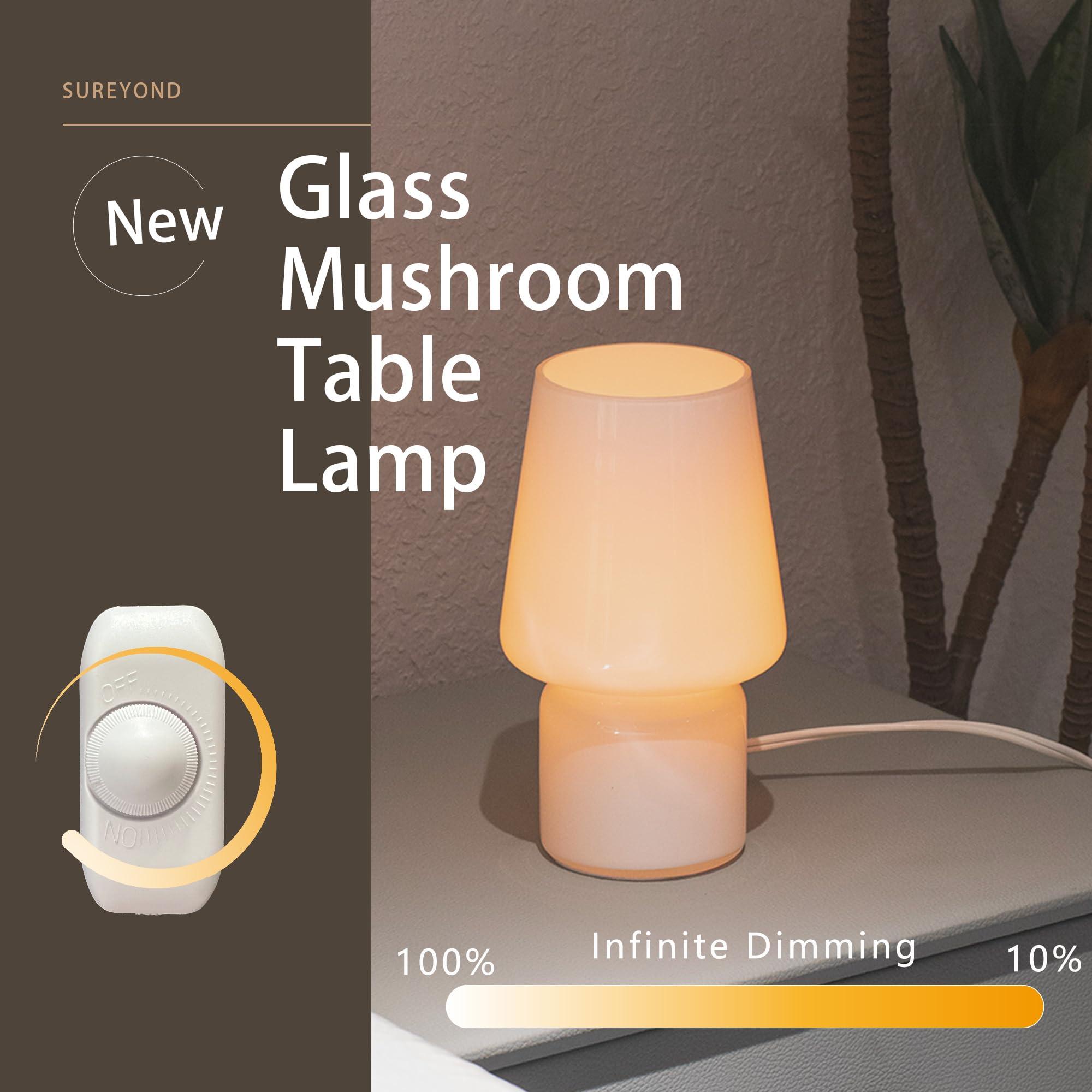 SUREYOND Mushroom Lamp,Mother's Day Gifts,Small Table Lamp,Cute Nightstand Kitchen Mini Lamp,Glass Table Lamp,Suitable for Bedrooms, Kitchens, Living Rooms, Bedside, Girl Gifts（White） - Image 2