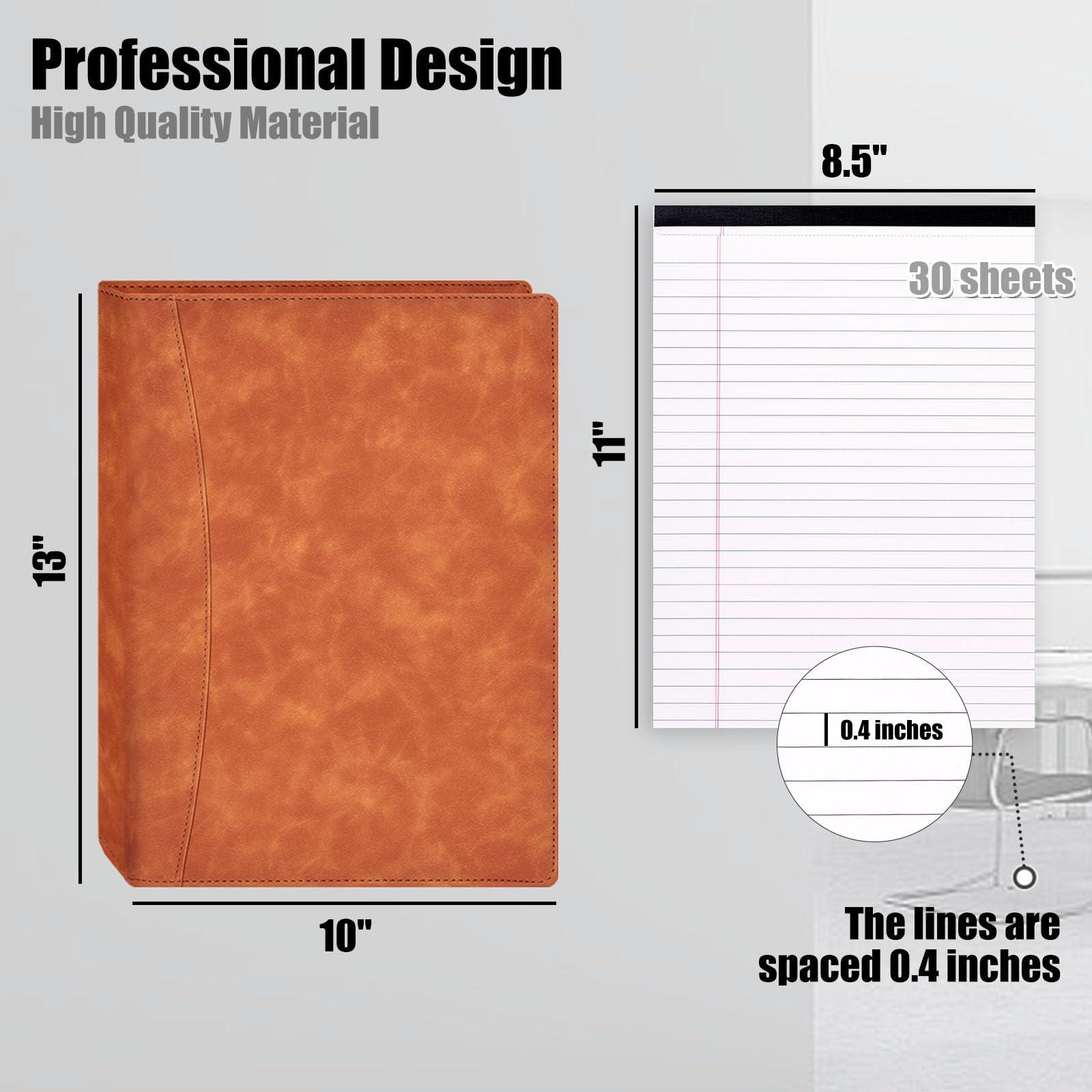 Koogel Padfolio Portfolio Folder, Leather Clipboard Portfolio Binder 13x10 inch Legal Writing Pad for Document Organizer Business Notepad Clip Boards for Men Office School Conference Meeting, Brown - Image 2