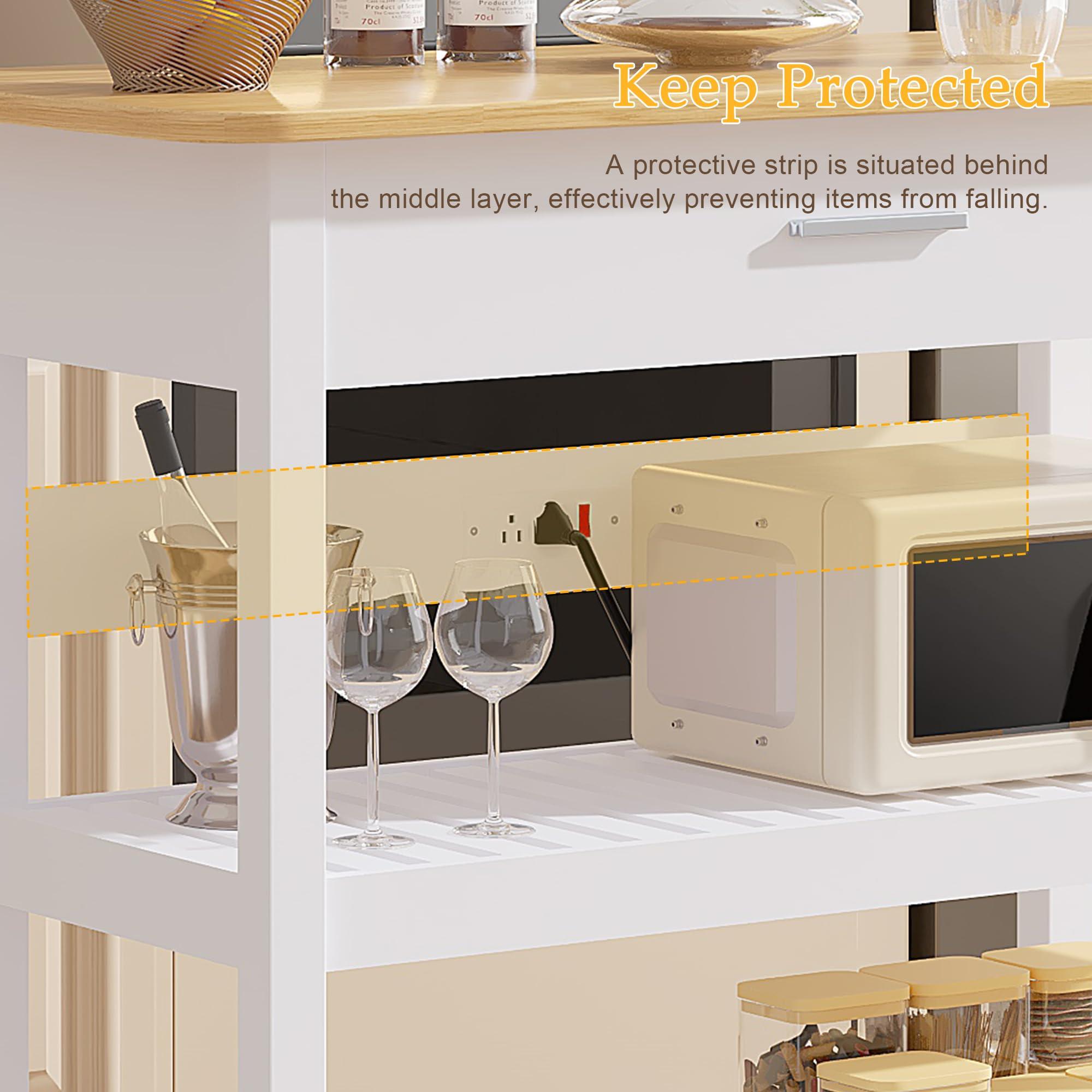 VECELO 40" Width Kitchen Island Cart on Wheels, 3 Tiers Kitchen Cart with Power Strip & Drawer, 2 Spacious Storage Shelf, Easy to Clean, White - Image 4