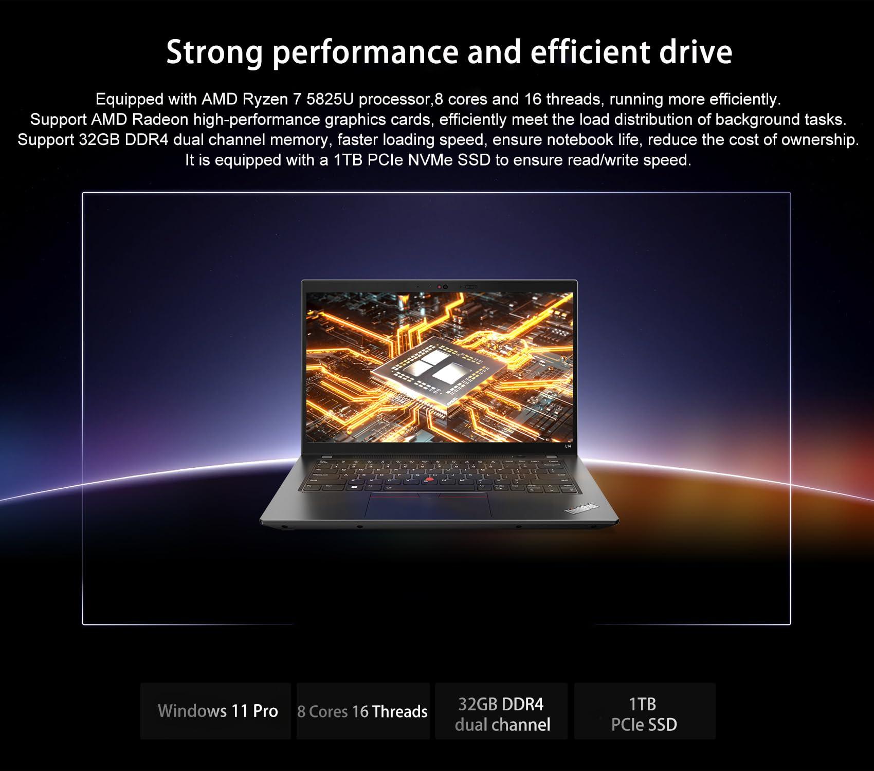 Lenovo ThinkPad L14 14" FHD Touchscreen Business Laptop ( AMD Ryzen 7 5825U, 32GB RAM, 1TB SSD, 8-Core (Beats i7-1165G7)), Backlit, 1080p RGB Webcam, Ethernet, Wi-Fi 6, Win 11 Pro w/ AI Copilot - Image 2