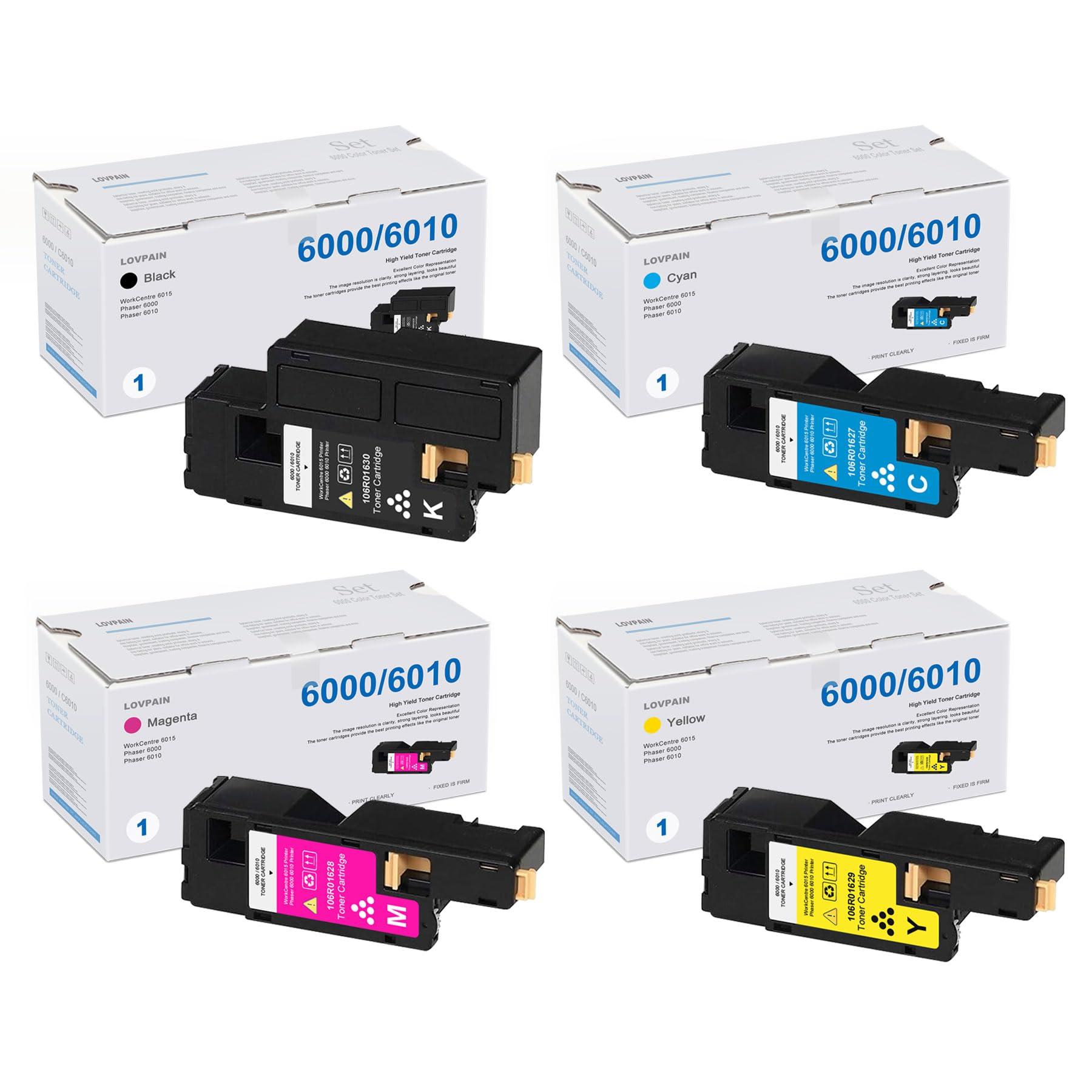 Phaser 6000 / 6010 Toner Cartridges (4Pack, BK/C/M/Y) - Lovn Compatible 106R01630 106R01627 106R01628 106R01629 Toner Cartridge Replacement for Xerox WorkCentre 6015 Phaser 6000 6010 Printer