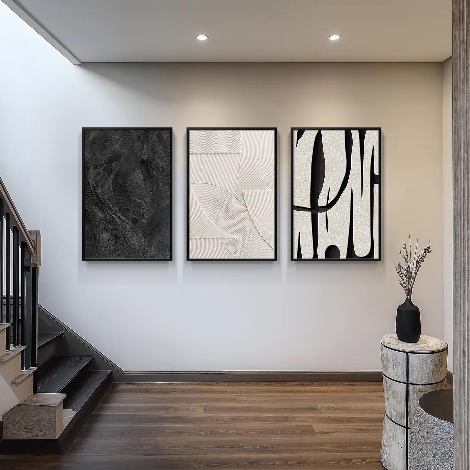 Large Framed Black and White Abstract Wall Art for Living Room, 3 Piece Big Modern Canvas Prints Paintings Artwork for Walls, Minimalist Abstract Art Pictures for Hallway, Office Wall Decor 24x36 Inch - Image 4