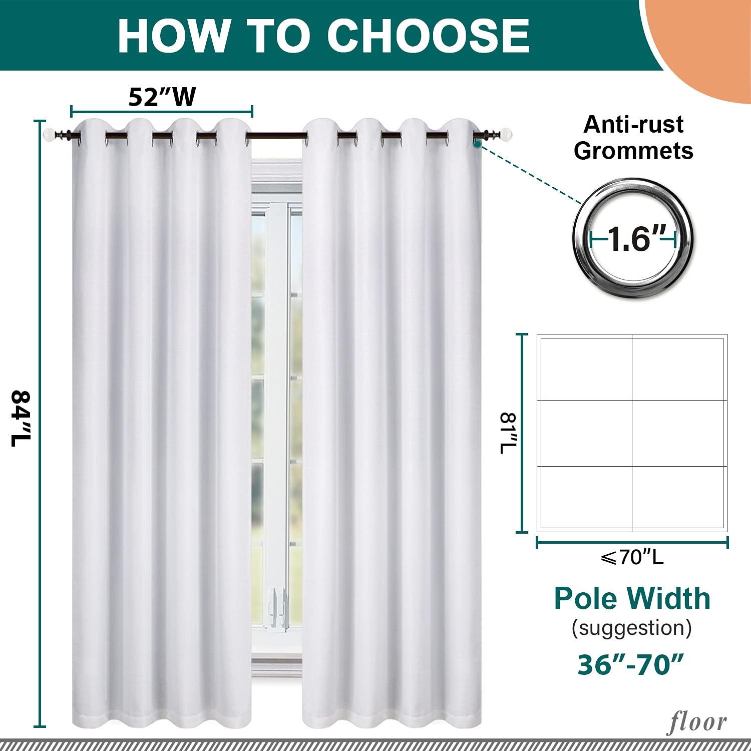 Diraysid 100% Blackout White Curtains Linen Curtains for Bedroom Grommet Thermal Insulated Room Darkening Drapes (2 Panels, W52 x L84 Inch) - Image 2