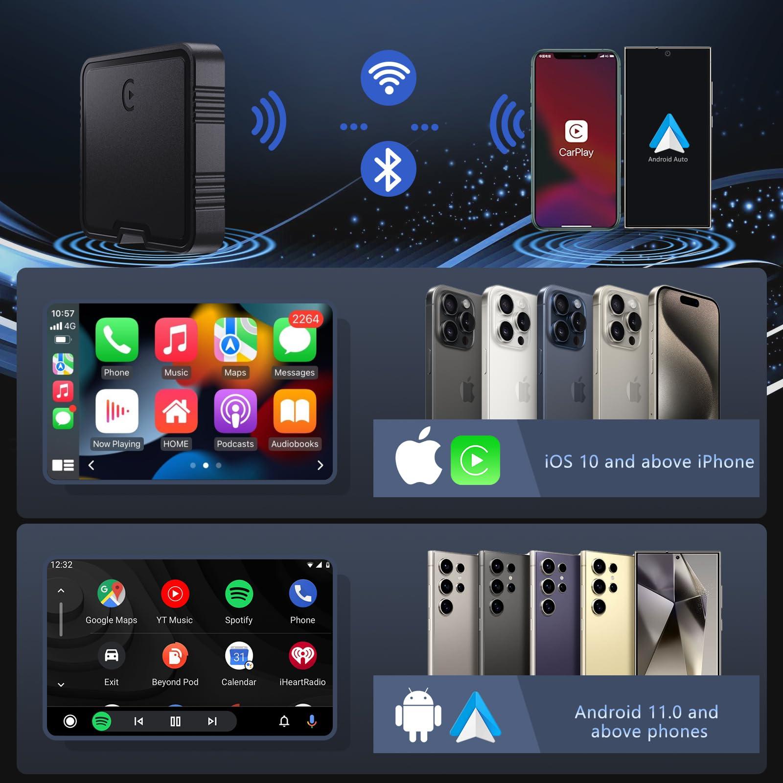 Wireless CarPlay Adapter, 2025 Upgrade Support Netflix/YouTube/TF Card Plug & Play Dongle with Apple Car Play Ai Box Android Auto Wireless Adapter for Cars from 2015&iPhone iOS10+ - Image 3