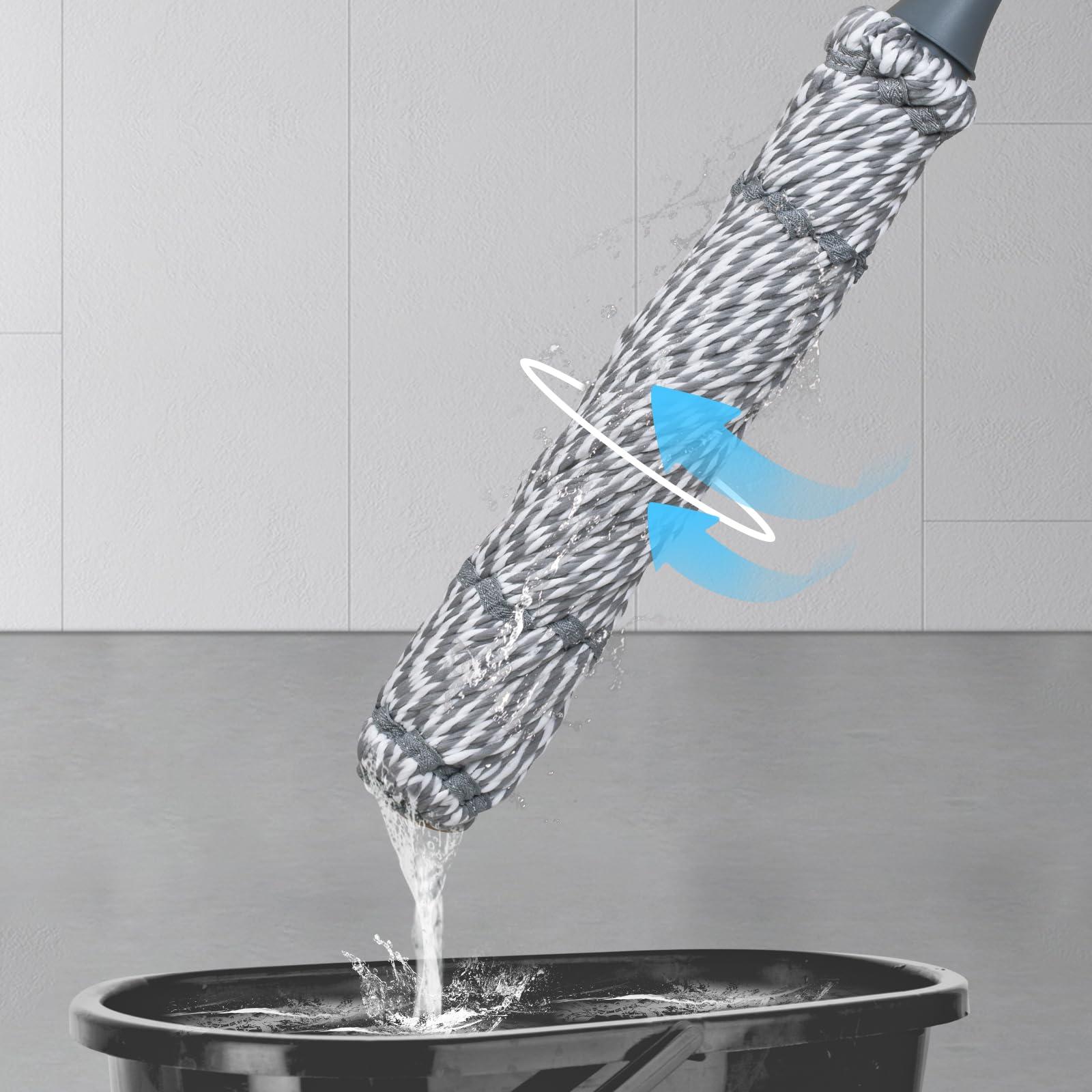 Self-Wringing Twist Mop for Floor Cleaning, Long Handled Microfiber Floor Mop with Top Scouring Pad for Kitchen, Hardwood, Restaurant, Bathroom, Garages, Warehouses, Office, 64-inch , Grey - Image 2