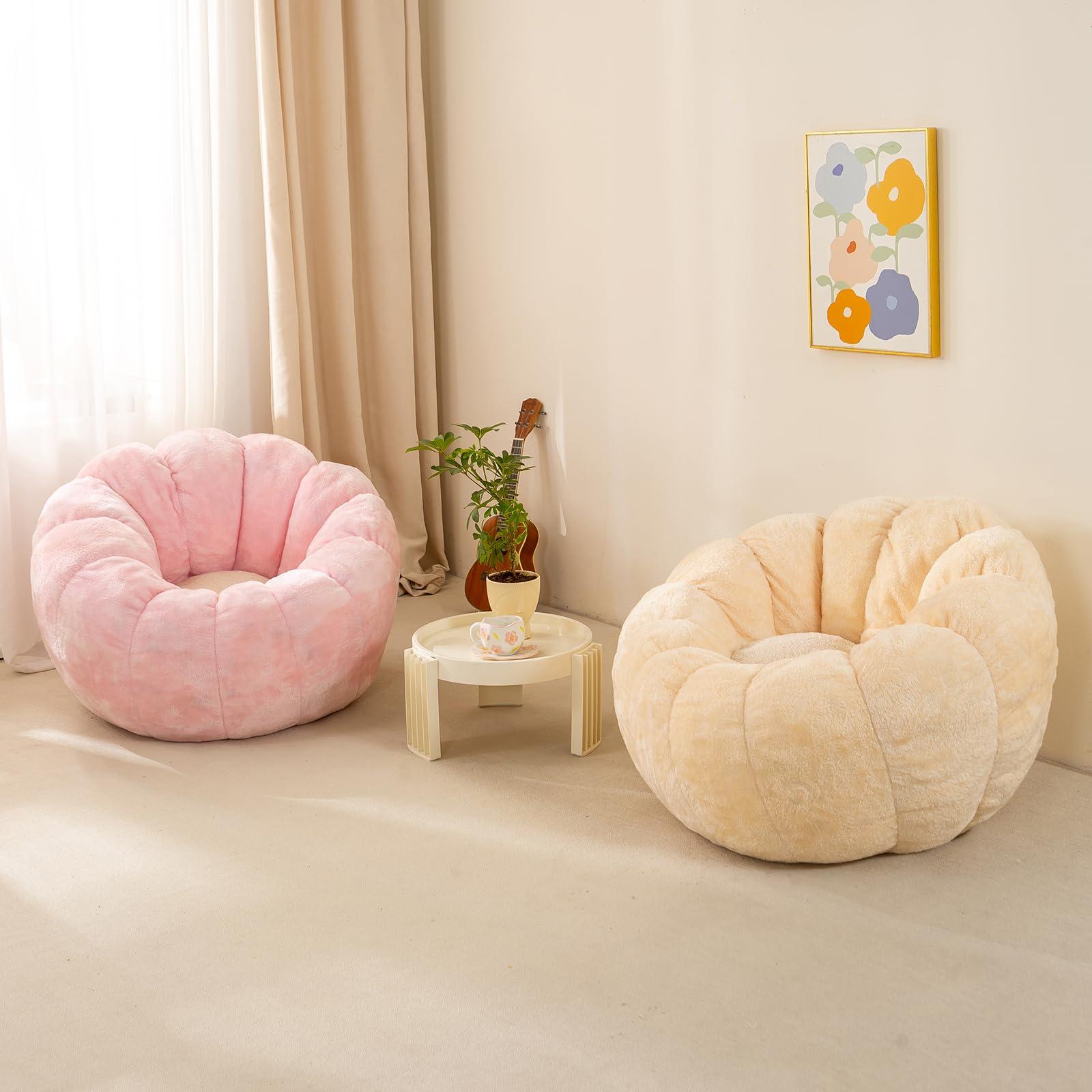 IEVENW Pumpkin Bean Bag Sofa Chair, Bean Bag Chair with Filler for Teens, Kids, Toddler, Comfy and Lazy Sofa for Dorm, Apartment, Living Room and Bedroom, Pink - Image 9