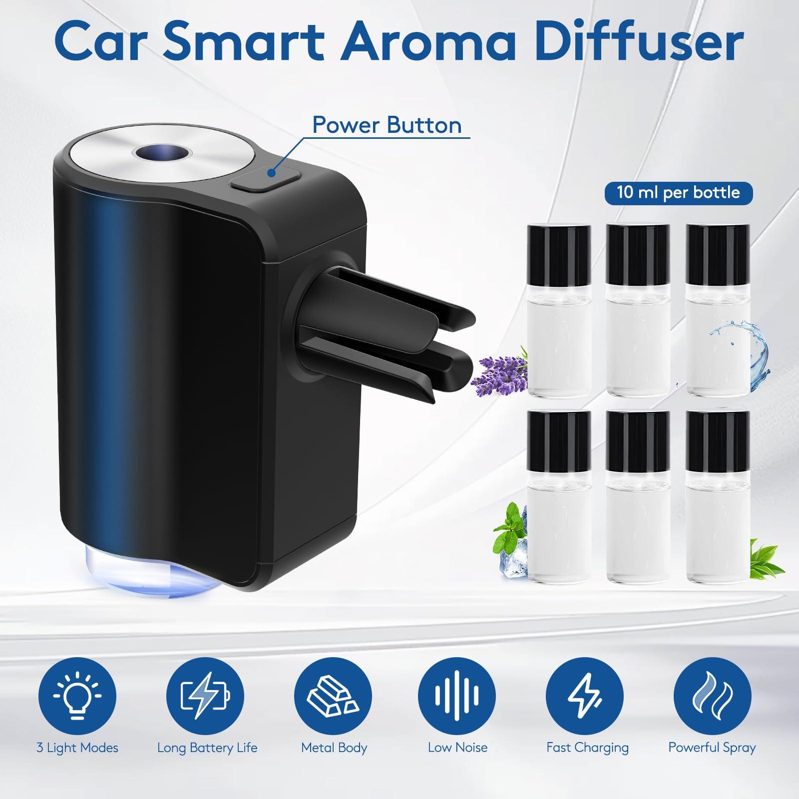 Car Air Freshener Diffuser, Smart Car Air Freshener with 3 Adjustable Light Modes, Rechargeable Aromatizante Para Carro with 6pcs Essential Oil, Auto On/Off, Long-Lasting, Black - Image 5