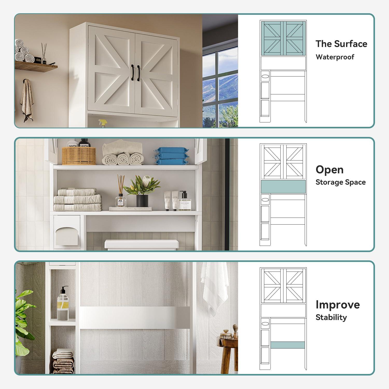oneinmil Over The Toilet Storage Cabinet with Tissue Holder, 70" Tall Bathroom Cabinet with Doors and Adjustable Shelves, Family Storage Rack for Bathroom, Laundry - Image 5