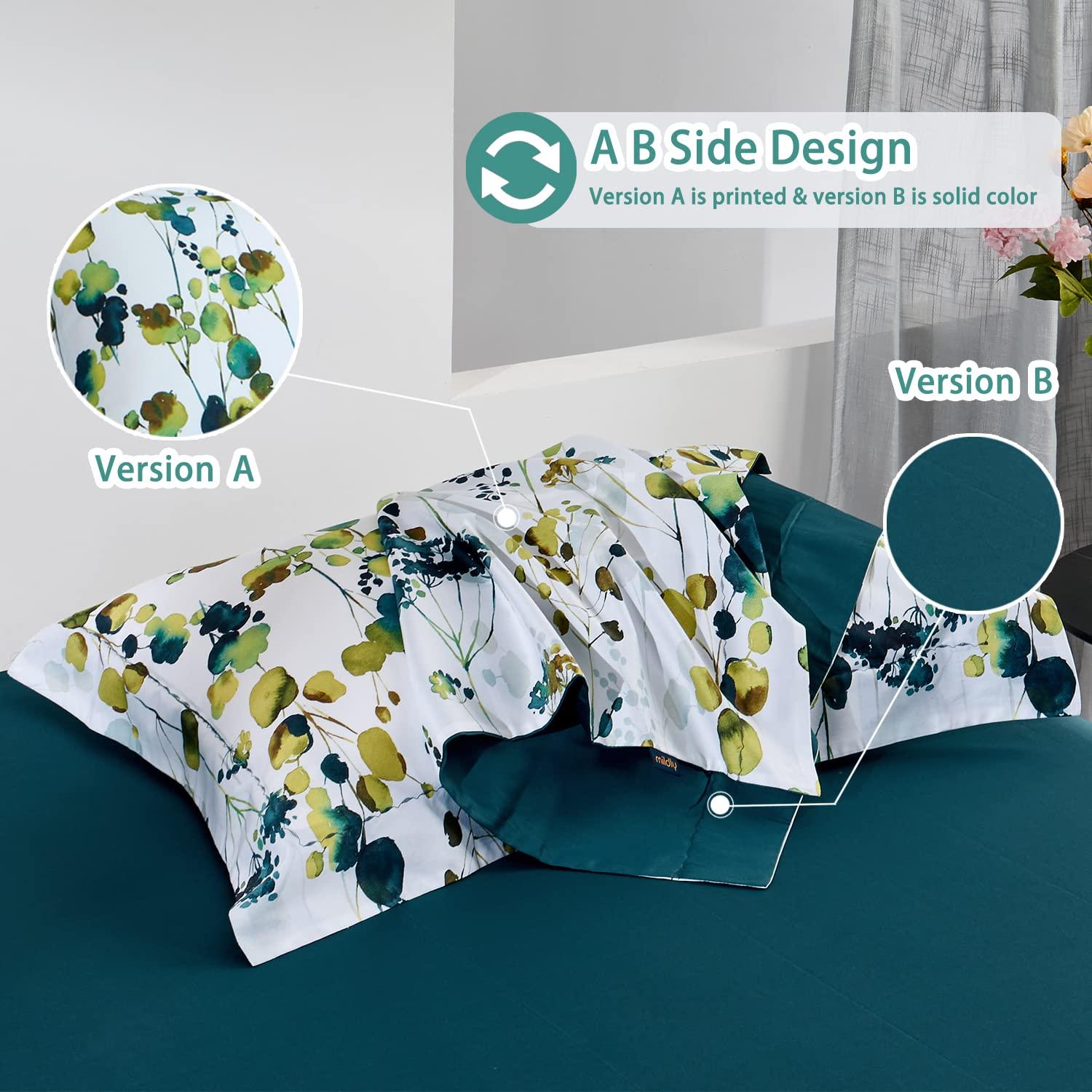 MILDLY 100% Long-Staple Cotton Pillow Shams - Ultra Soft Yellow Green Leaves Printed Envelope Pillowcases Queen Size 20"x26" 2pcs - Image 4