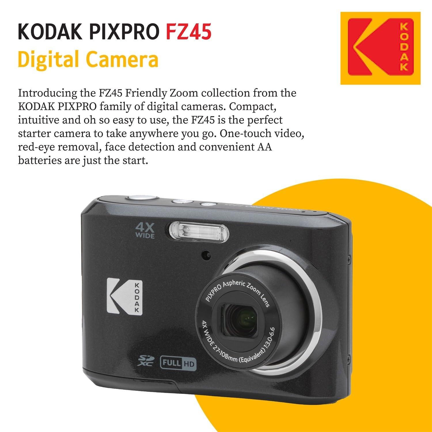 Kodak PIXPRO FZ45 Digital Camera Bundle with Black Point & Shoot Camera Case + Transcend 64GB SD Memory Card + Tri-fold Memory Card Wallet + Hi-Speed SD USB Card Reader + More (Black) - Image 7