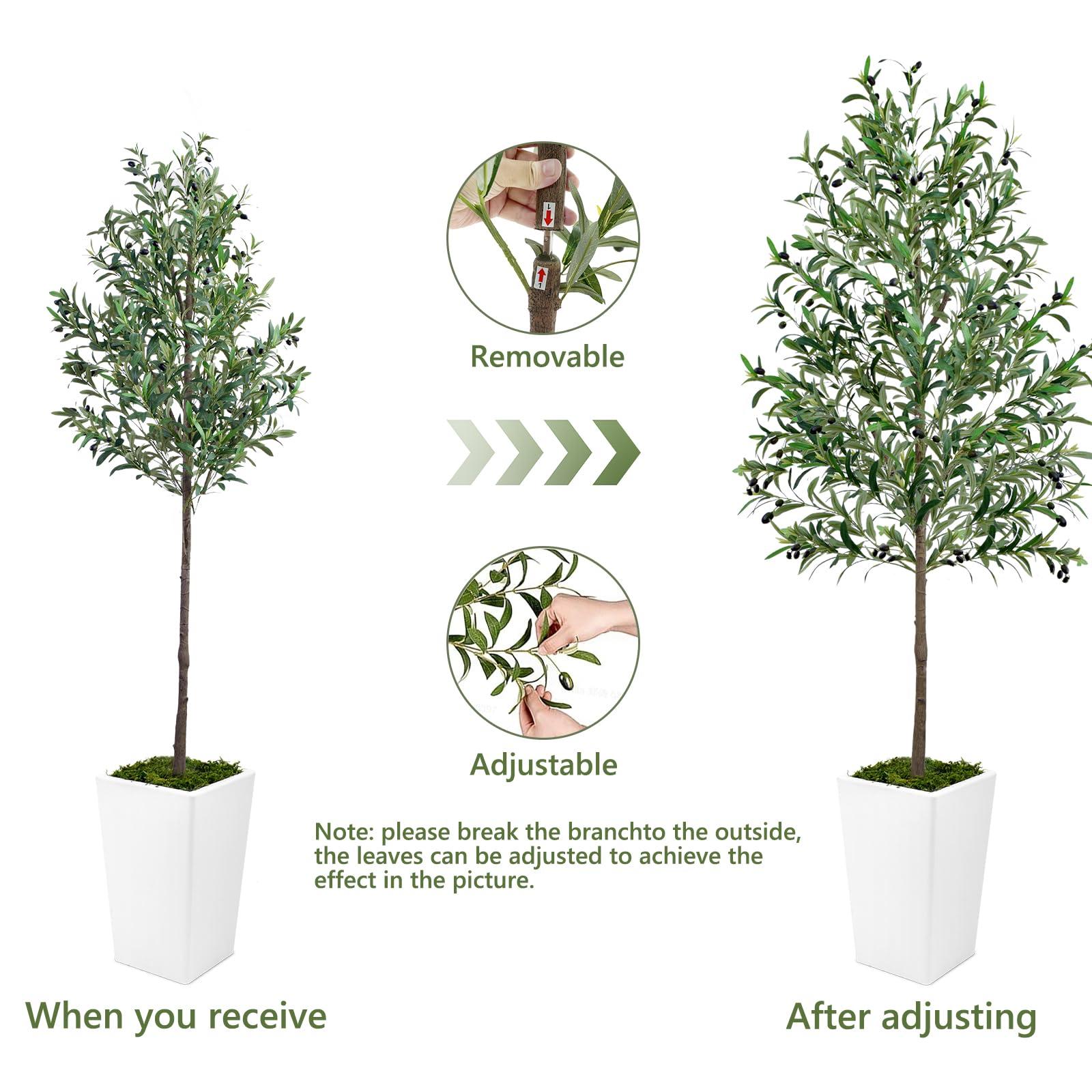 Olive Trees Artificial Indoor 5ft, Tall Faux Silk Plant with Pot, Realistic Leaves and Natural Wood Trunk Fake Trees with Lifelike Fruits for Home Office Decor Bedroom Livingroom Entryway Housewarming - Image 7