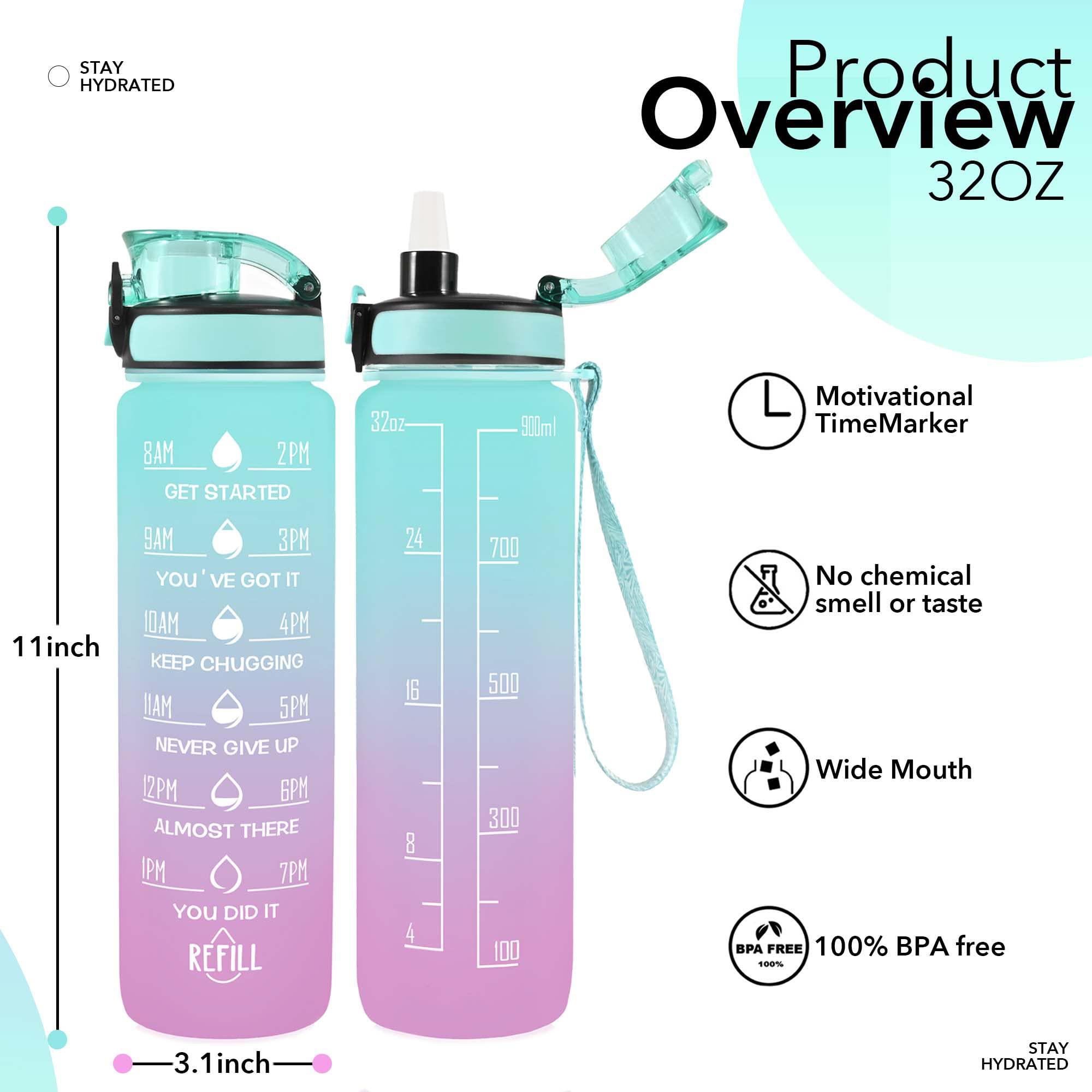 Newfad 32 oz Water Bottles with Straw & Strap, Motivational Water Bottles with Times to Drink, BPA Free Reusable Sports Water Bottle with Sleeve Carrier for Hiking, Travel, Running or Fitness - Image 2