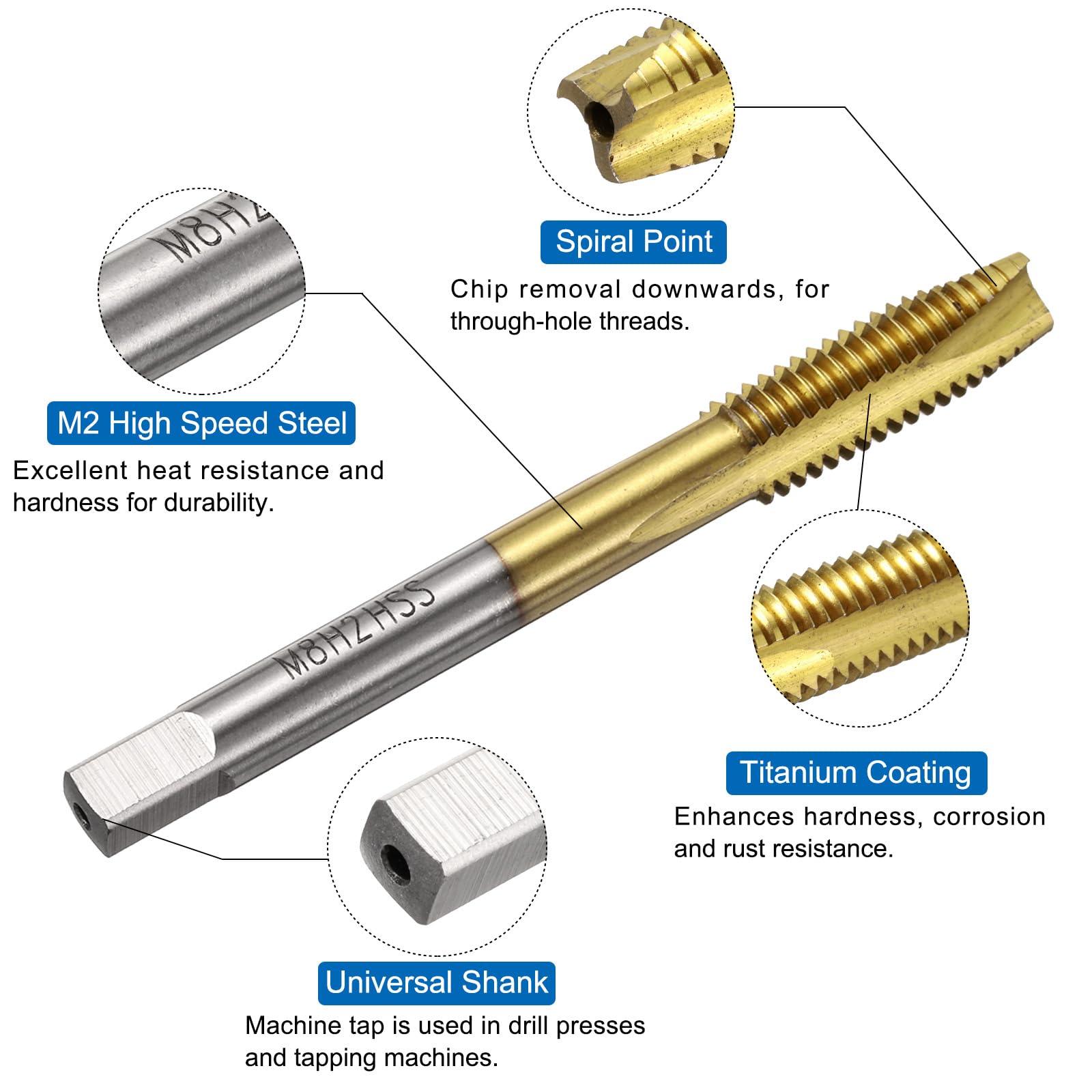 uxcell Metric Tap & Drill Bit Set, 2pcs M8 x 1.25 Spiral Point Thread Taps Titanium Coated and 2pcs 6.8mm Twist Drill Bits Roasted Yellow, Screw Tapping Threading Tools - Image 3