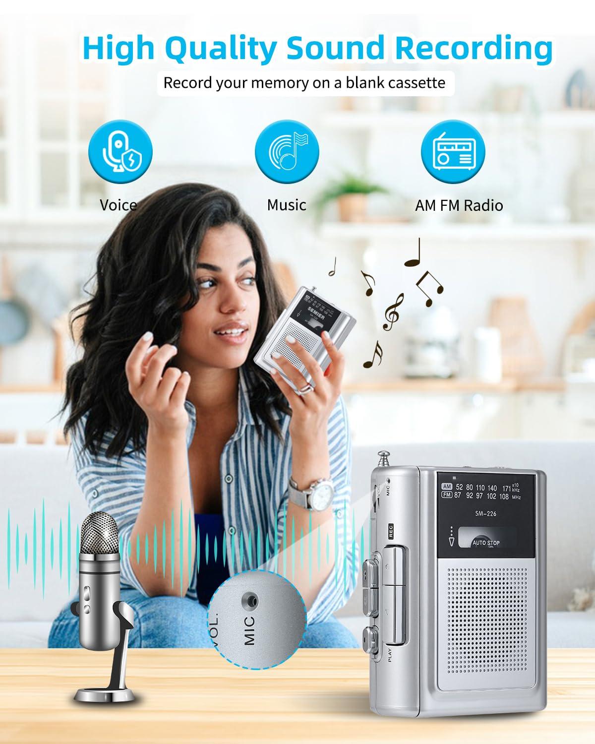SEMIER Portable Cassette Player Recorder AM FM Radio, Compact Personal Small Cassette Tape Player/Recorder with Built in Speaker and Stereo Earphone Jack - Image 2