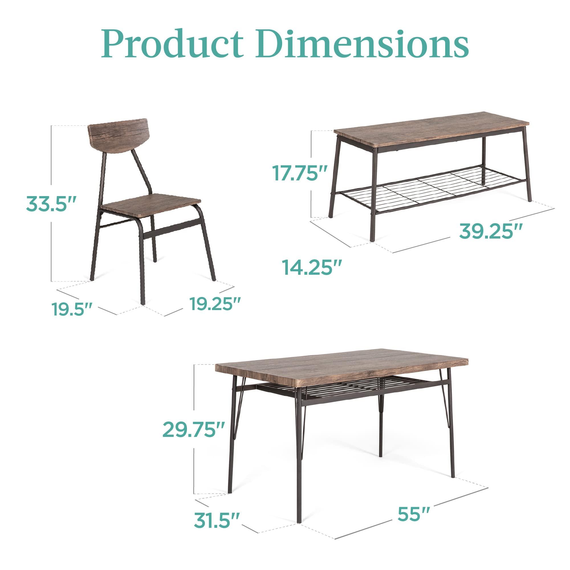 Best Choice Products 6-Piece 55in Modern Dining Set for Home, Kitchen, Dining Room w/Storage Racks, Rectangular Table, Bench, 4 Chairs, Steel Frame - Brown - Image 2