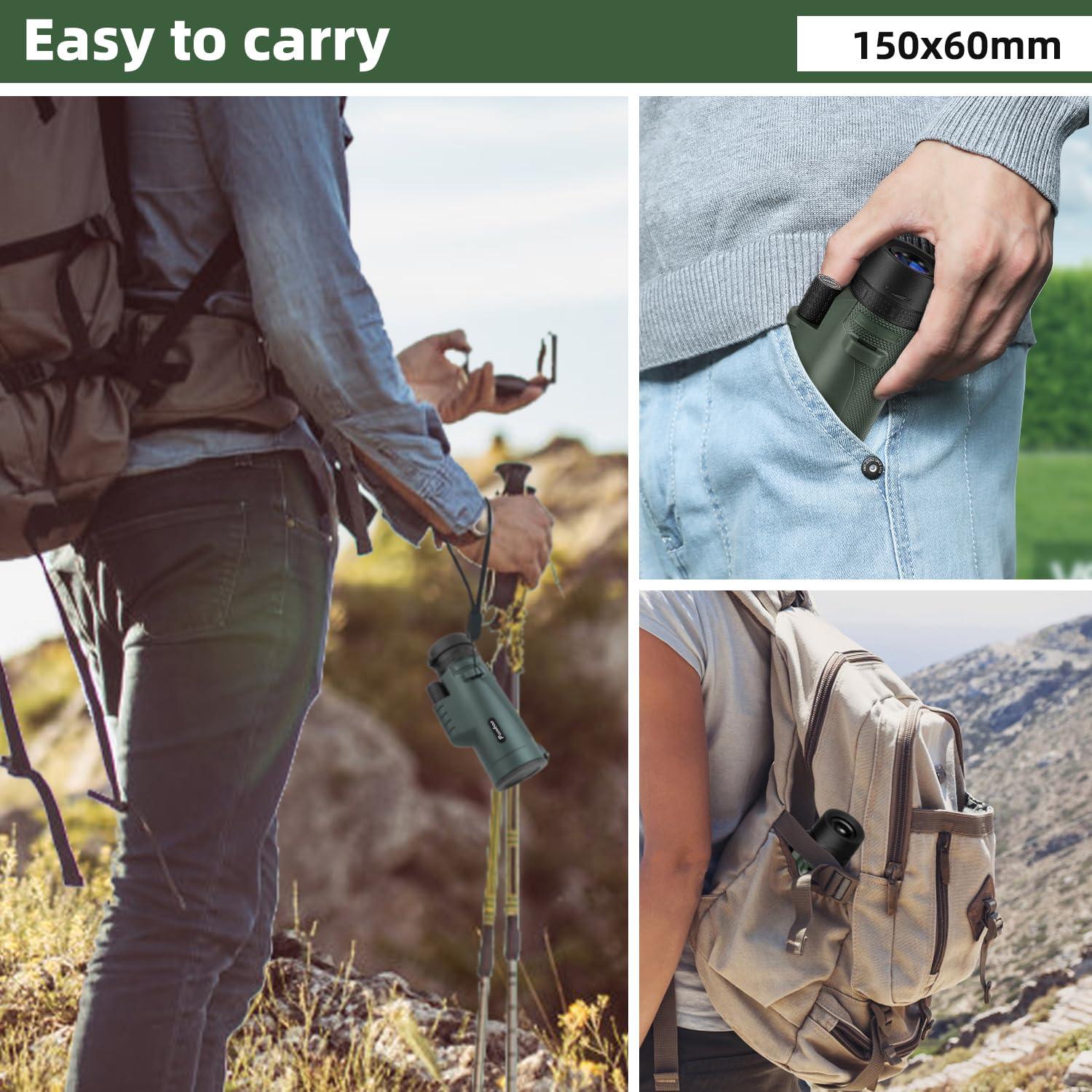 Pankoo 40X60 Monocular Telescope with Smartphone Holder & Upgraded Tripod, 2024 BAK4 Prism FMC Monoculars for Adults, HD Monocular Scope for Bird Watching Hiking Concert Camping Travelling - Image 6