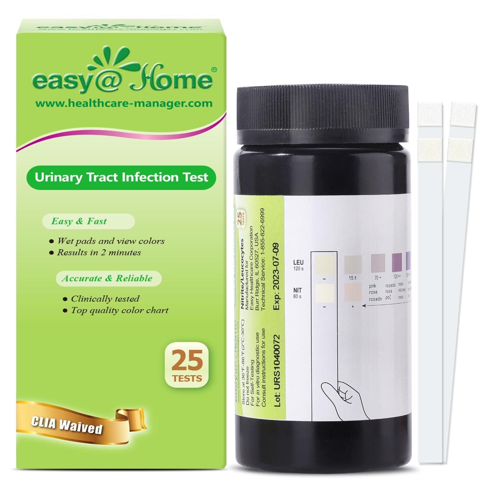 Easy@Home Urinary Tract Infection Test Strips 25 Tests, FSA HSA Eligible, Urine UTI Test Strips for Women, Quick Urinalysis Results in 2 Min (UTI-25P)
