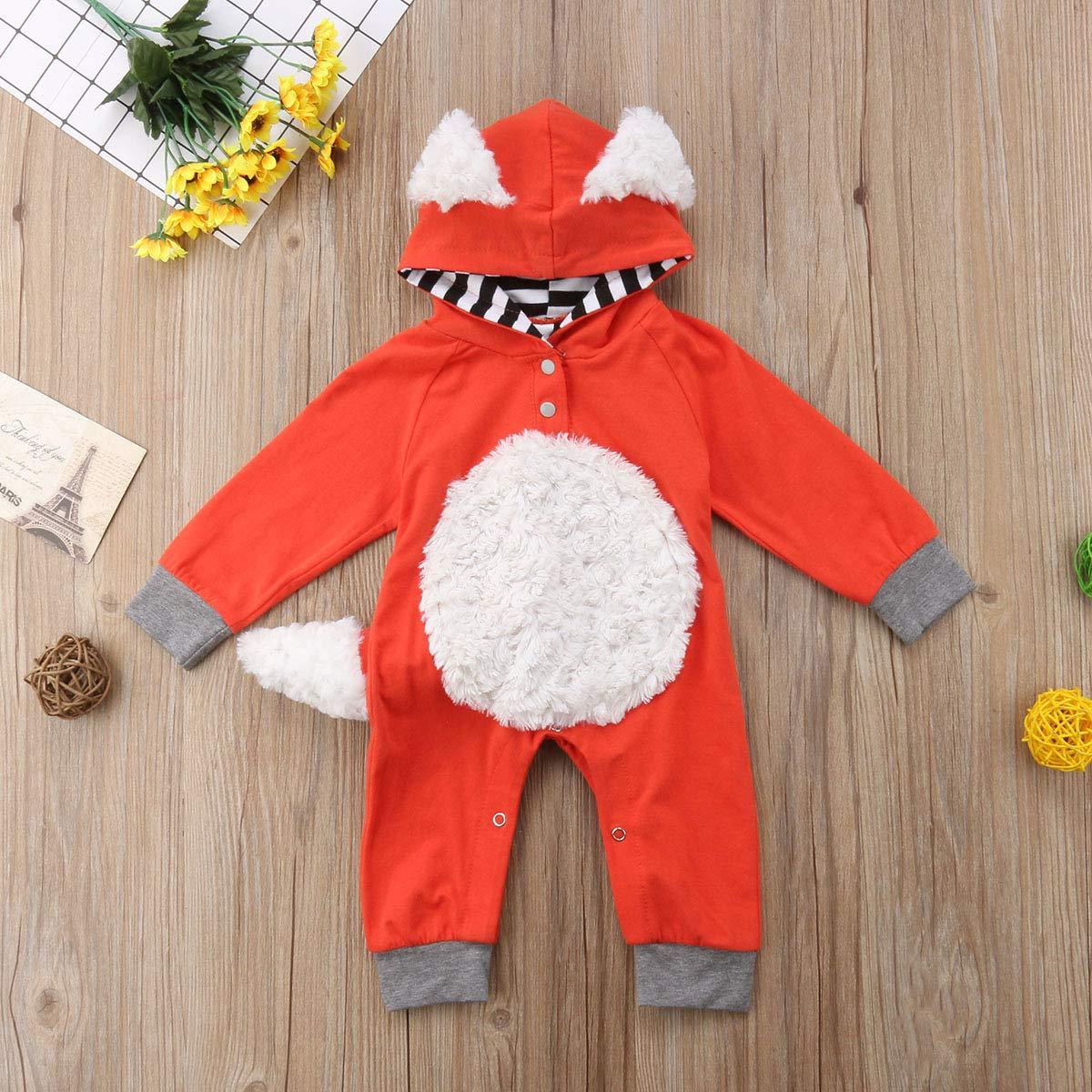 Newborn Baby Girl Boy Halloween Cosplay Cartoon Clothes Fox Coat Fur Bodysuit Jumpsuit Hooded Playsuit Romper Overall Outfit - Image 3
