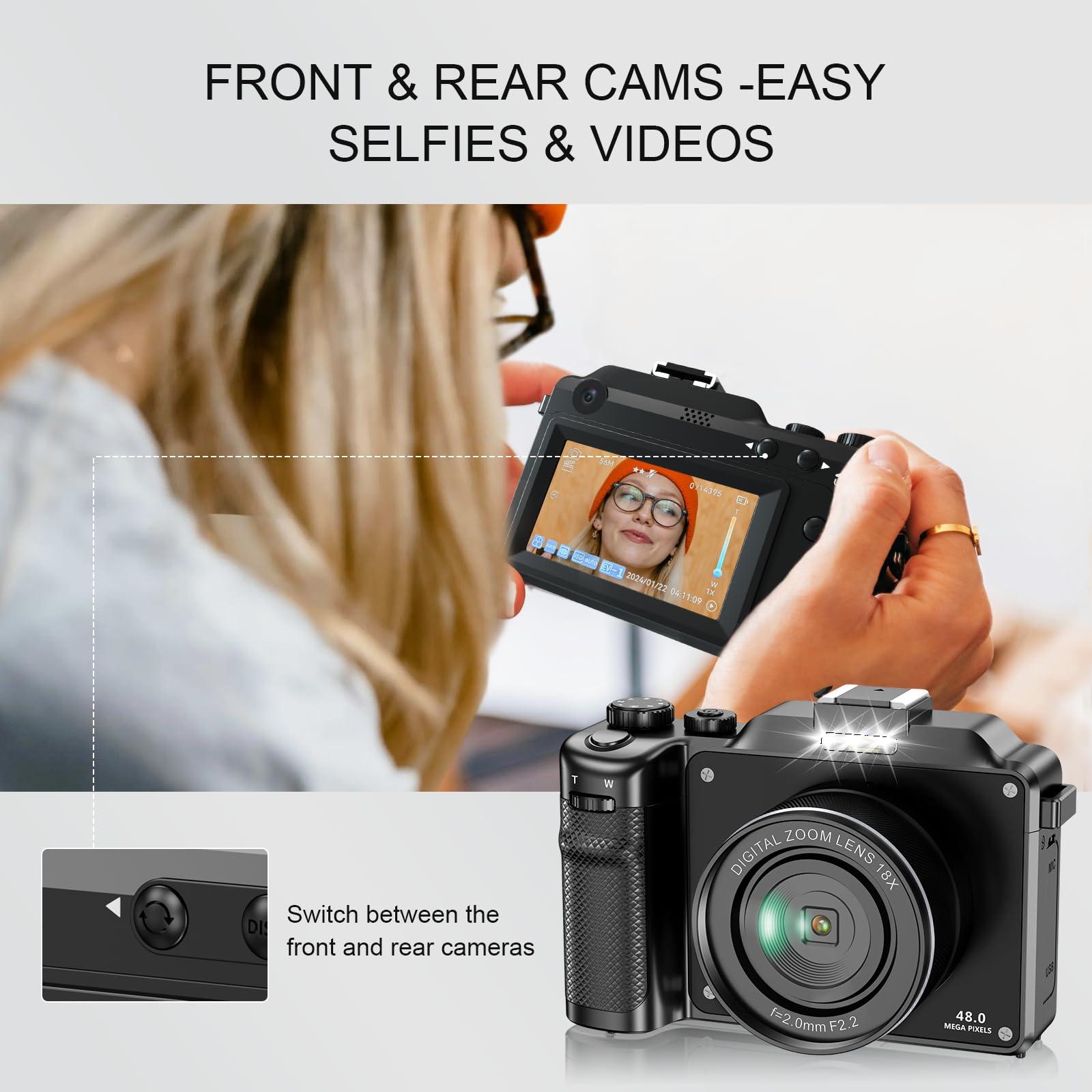 Yatao Digital Camera with WiFi, 64MP Photography and 4K 5K Vlogging Camera Kit for YouTube, Front and Rear Dual Camera for Convenient Selfie, Equipped with 64GB Micro Card - Image 3