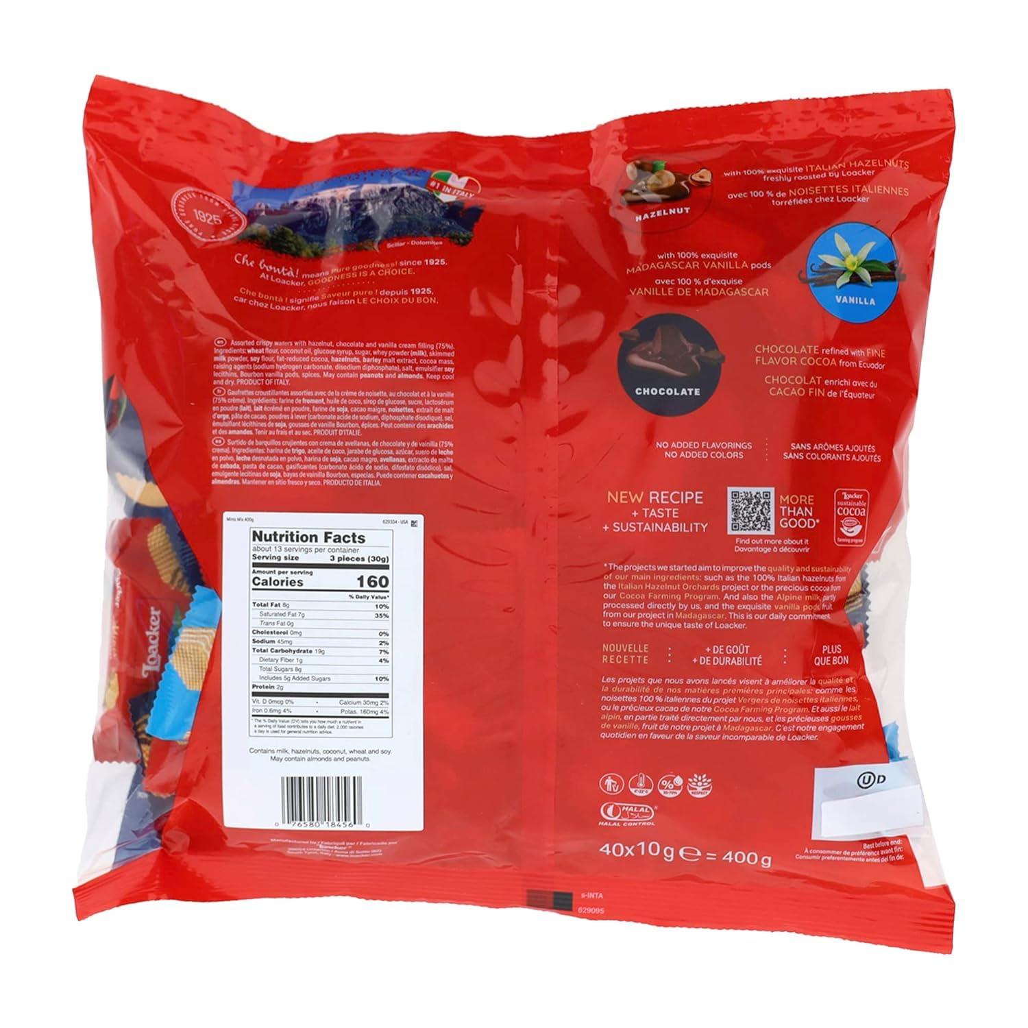 Loacker Minis Wafer Variety Pack - 30% Less Sugar - Premium Assorted Cream Filled Wafer Cookies - Mix of Hazelnut, Chocolate and Vanilla Crispy Wafers - NON-GMO - Sustainably Sourced Ingredients - 10g/0.35oz, 40 Individually Wrapped Snack Packs (mix) - Image 9