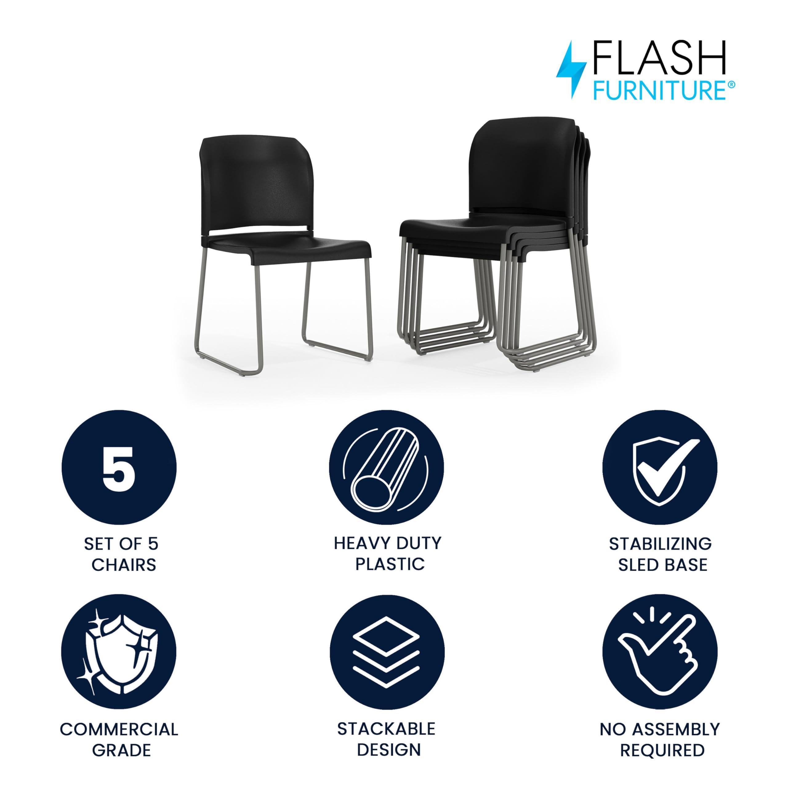 Flash Furniture Hercules Series Contoured Stacking Chairs for Waiting Rooms and Offices, Ergonomic Lobby Chairs with Curved Back, Set of 5, Black - Image 4