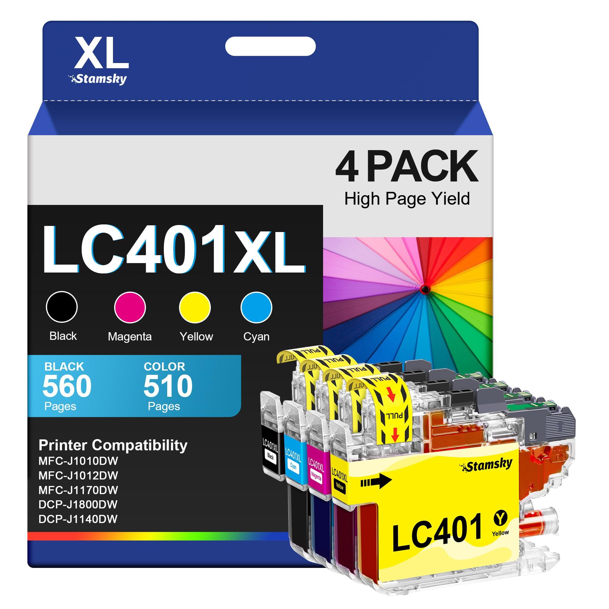 LC401XL Ink Cartridges Compatible for Brother LC401 XL BK LC401XL LC 401 LC401BK High Yield to use with Brother MFC-J1010DW MFC-J1012DW MFC-J1170DW DCP-J1800DW, DCP-J1140DW Printer (4 Pack BCYM)