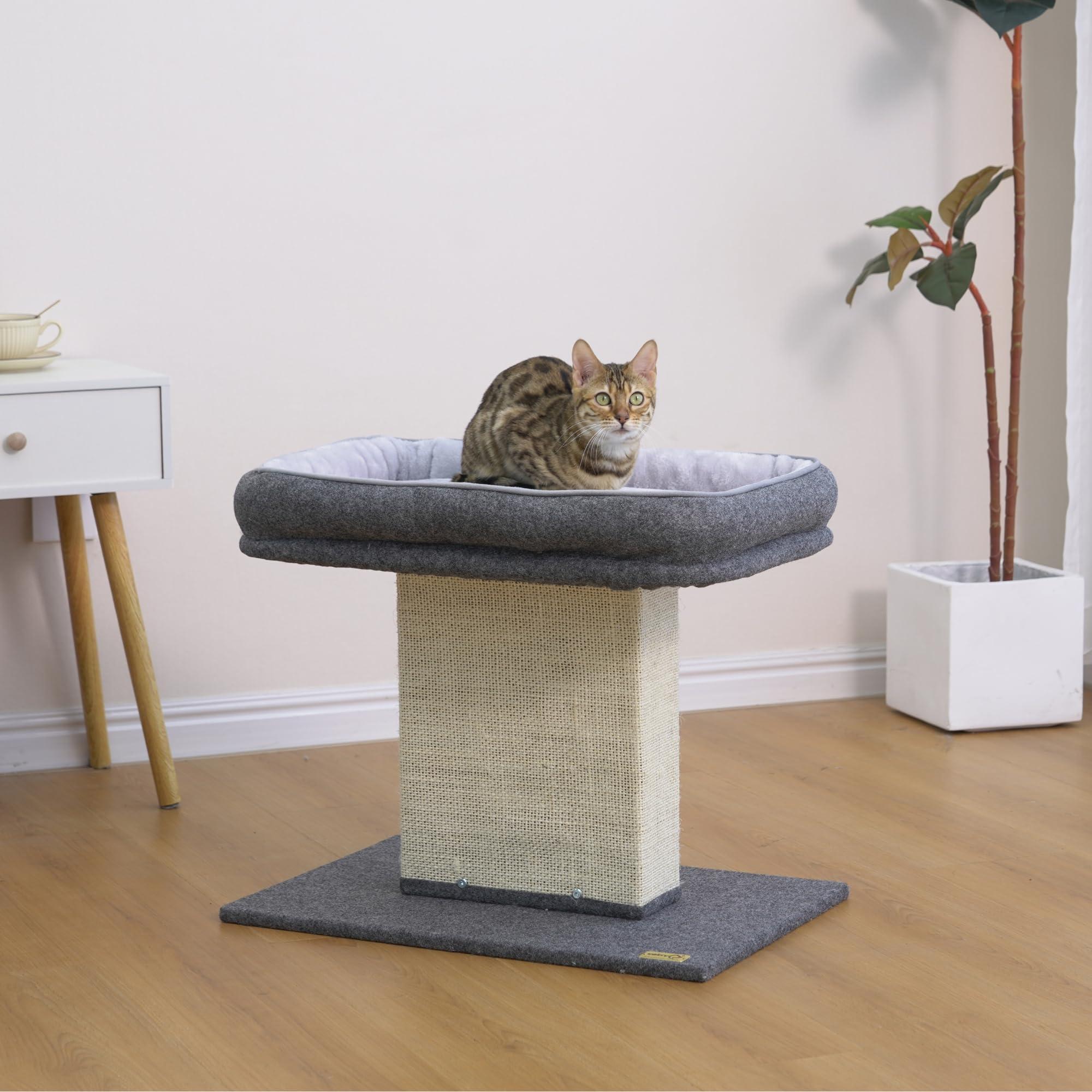 Catry 19" High 2-in-1 Elevated Cat Perch with Large Soft Felt Bed, Wide Sisal Scratching Post, Minimalist Cat Furniture for Climbing, Scratching & Resting, Fits All Indoor Cats & Home Décor, Grey - Image 4