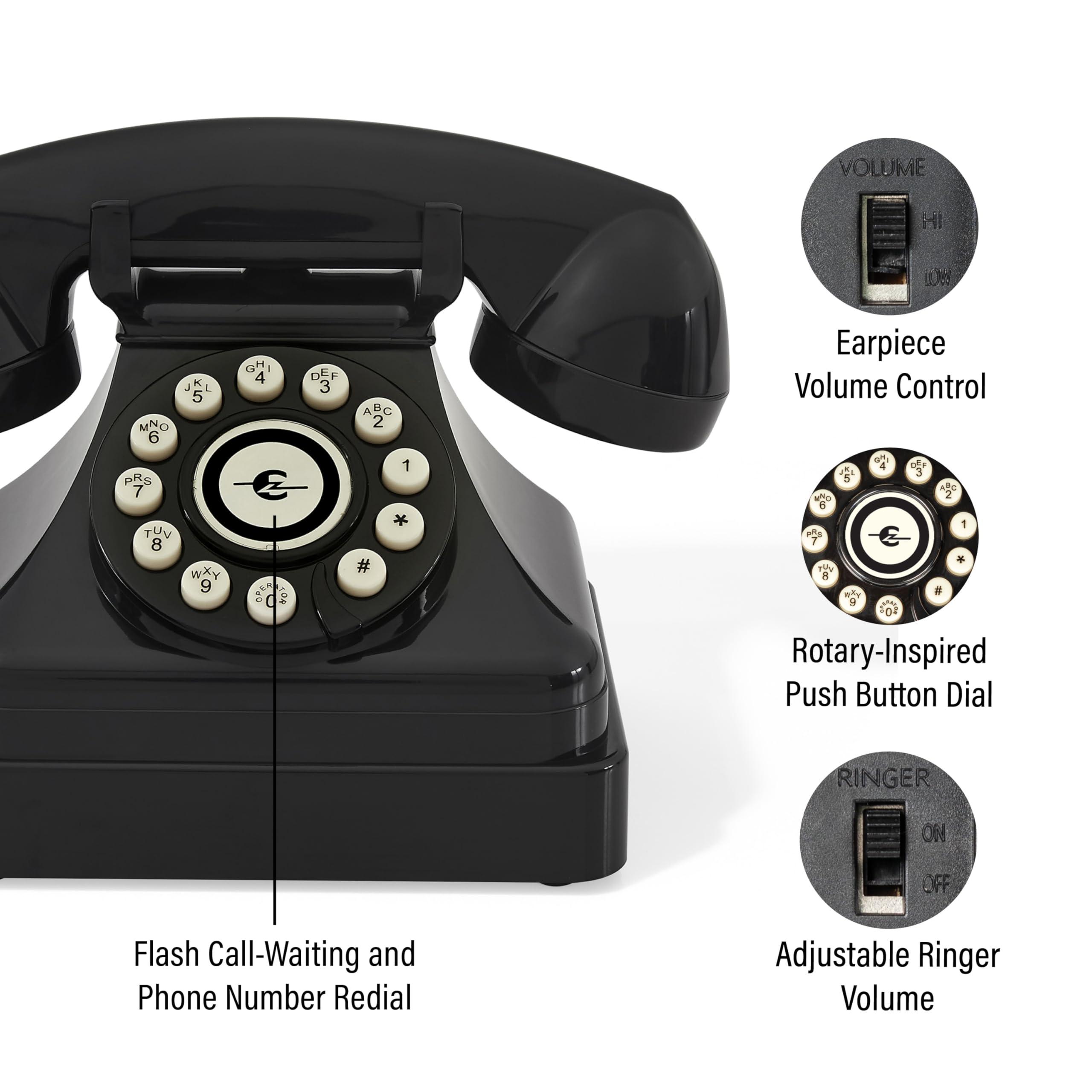 Crosley CR62-BK Kettle Classic Corded Desk Phone - Landline for Home with Retro Rotary Style, Black - Image 2