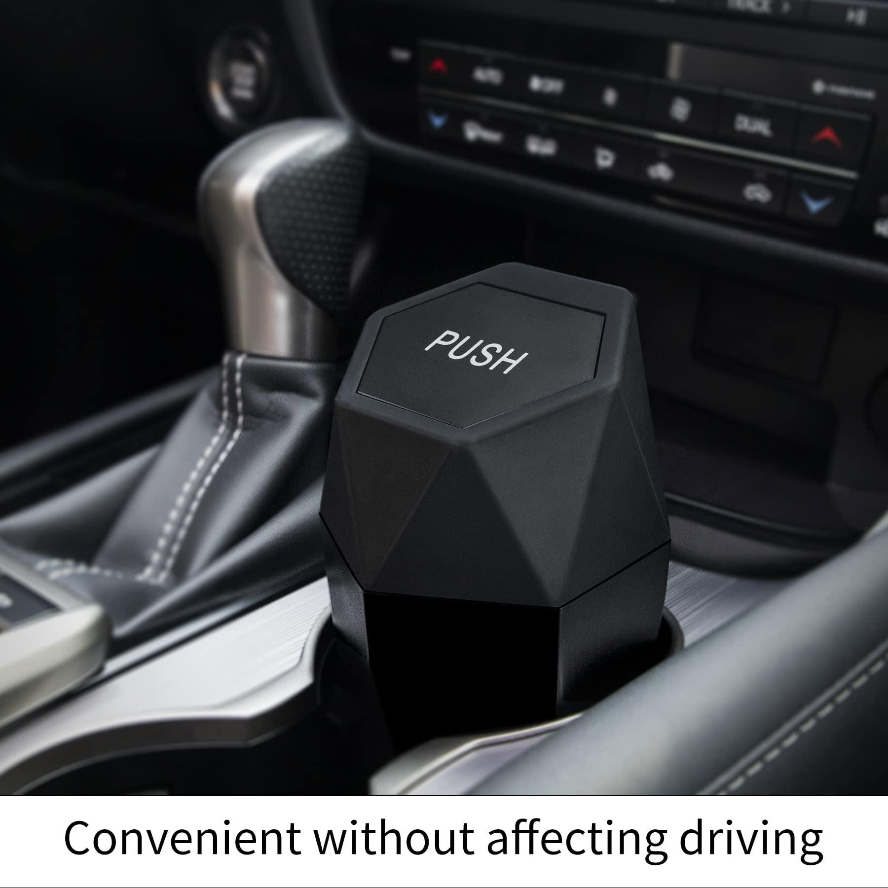 JUSTTOP Car Trash Can with Lid, Diamond Design Small Automatic Portable Trash Can, Easy to Clean, Used in Car Home Office Interior Accessories, 2PCS (Black) - Image 8
