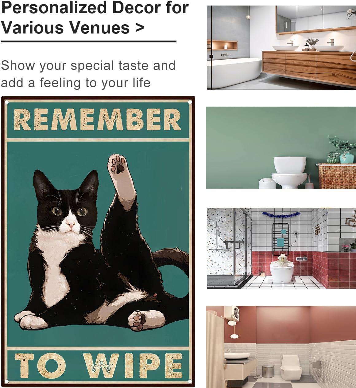 Crazysign Funny Cat Bathroom Decor Sign Tuxedo Cat Remember To Wipe Tin Sign for Bathroom Toilet Wall Decor 8x12 INCH (3155) - Image 4