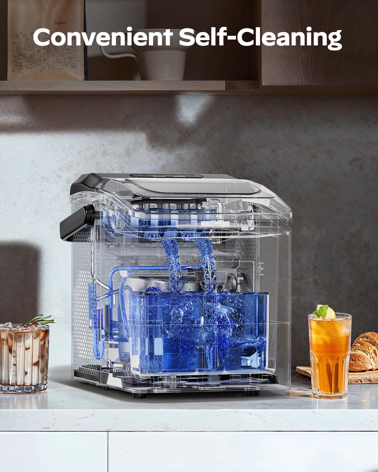 HOMEZAY Ice Maker Countertop, 9 Cubes Ready in 6 Mins, 26 lbs per Day, Ice Machine with 2 Ice Sizes and Self-Cleaning, Portable Ice Maker with Handle for Home, Kitchen, Camping, RV, Office, Black - Image 5