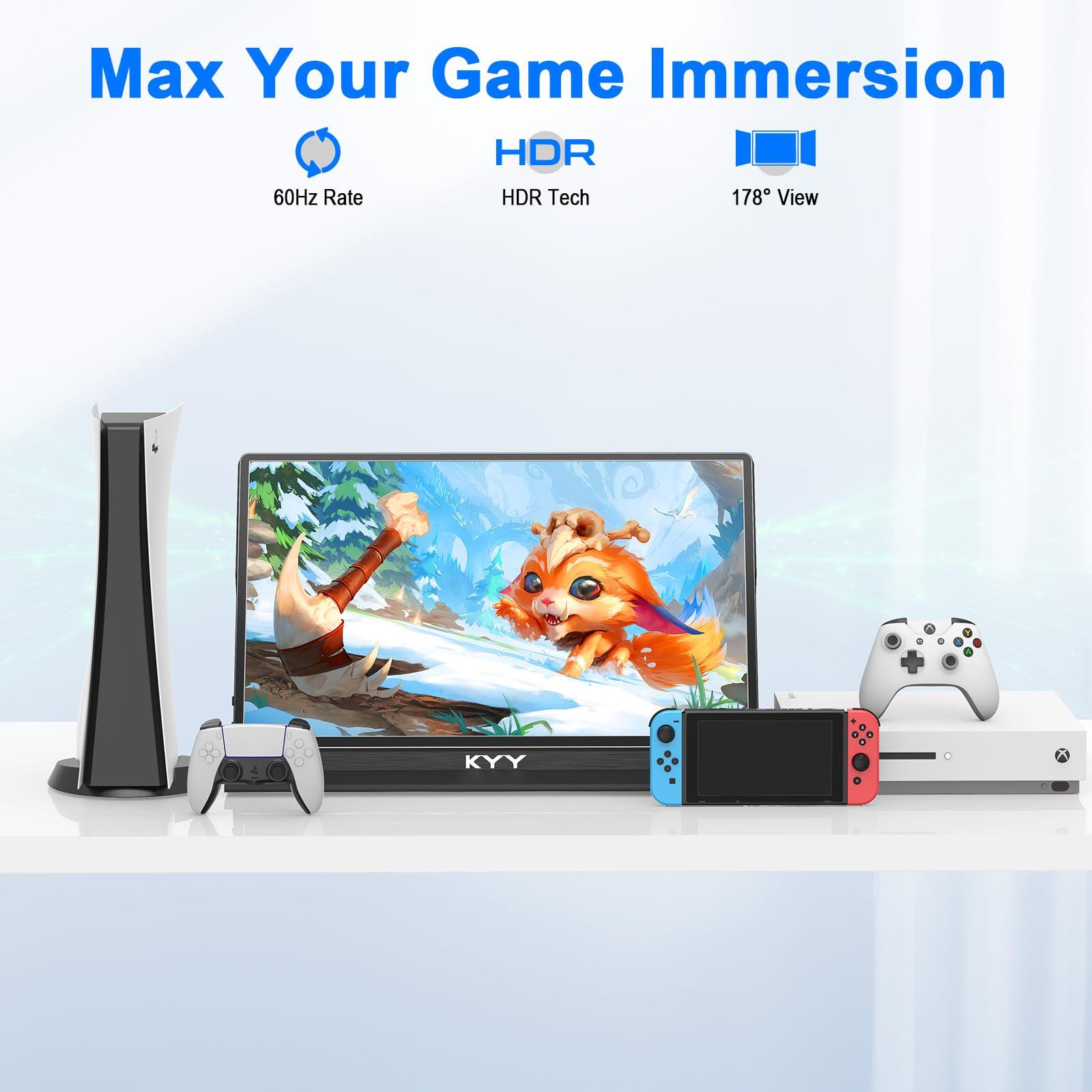 KYY Portable Monitor for Laptop, 14" FHD 1080P Travel Monitor, USB-C & HDMI Computer Gaming Screen with VESA Mount & Smart Cover, Dual Speakers, for Mac PC Phone Xbox PS5 Switch - Image 8