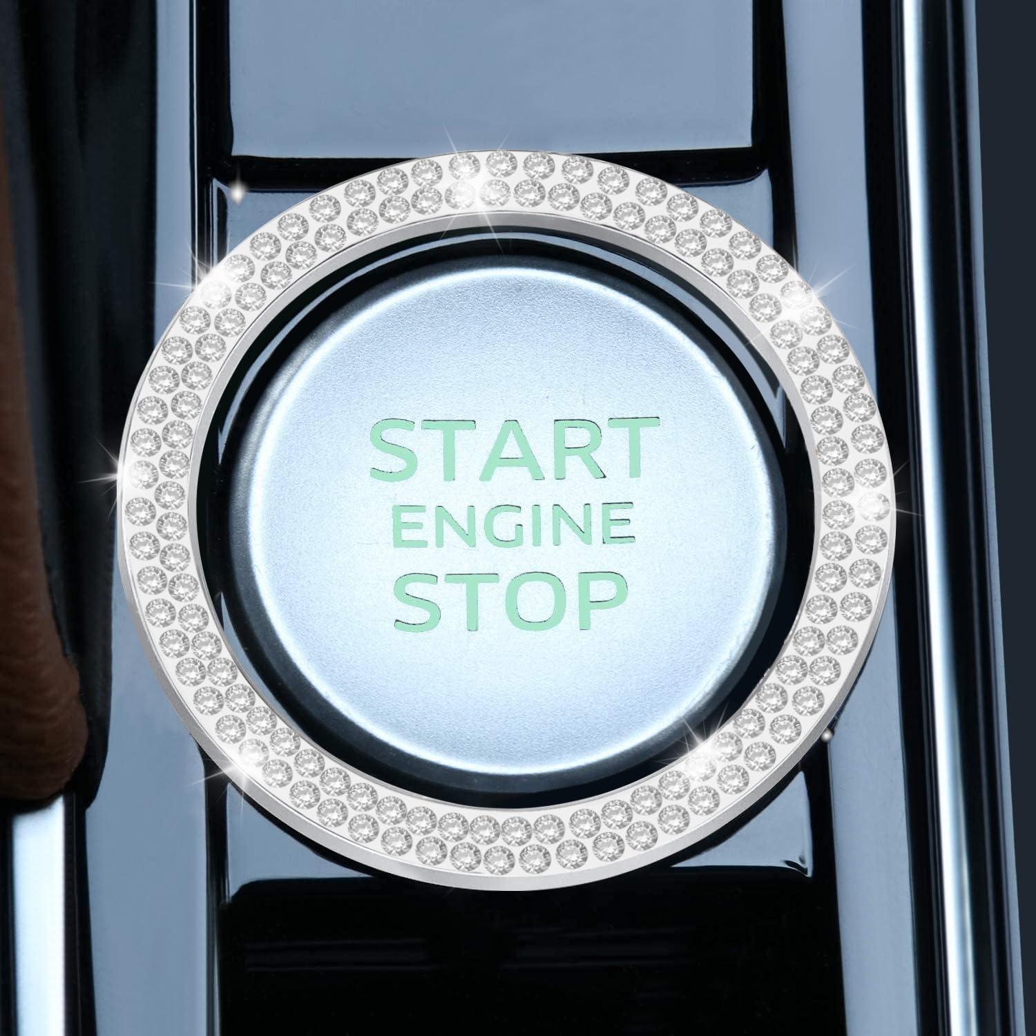 LivTee 2 PCS Crystal Double Rhinestone Car Engine Start Stop Decoration Ring, Bling Car Interior Accessories for Women, Push to Start Button Cover Sticker, Automotive Decals, White - Image 2