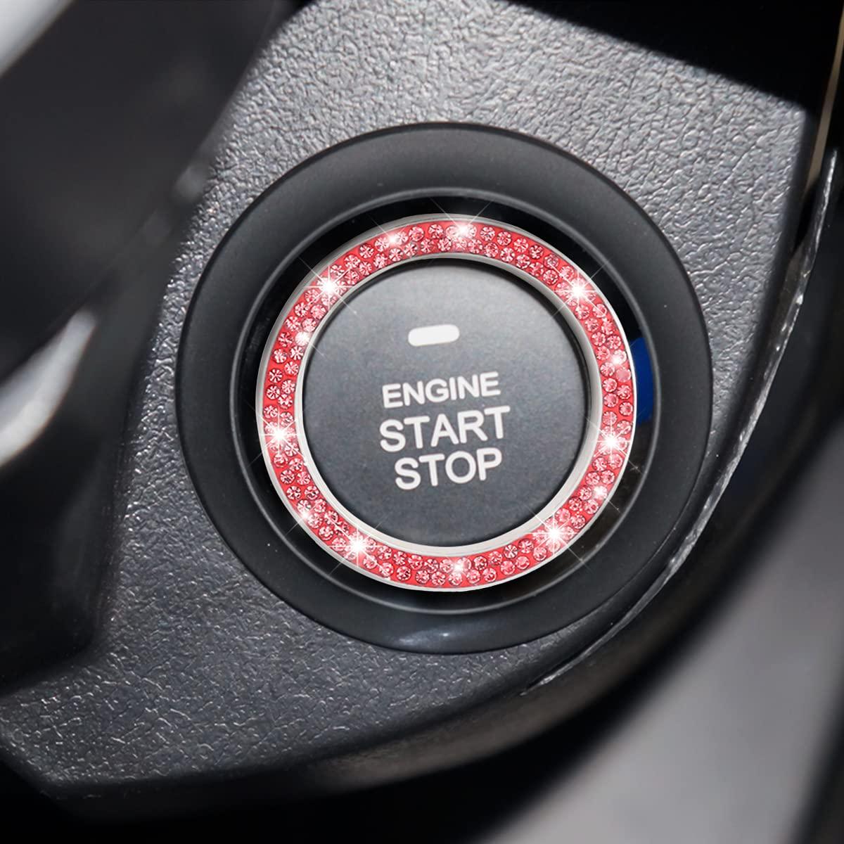 Car Bling Crystal Rhinestone Engine Start Ring Decals, 2 Pack Car Push Start Button Cover/Sticker, Key Ignition Knob Bling Ring, Sparkling Car Interior Accessories for Women (Red) - Image 6