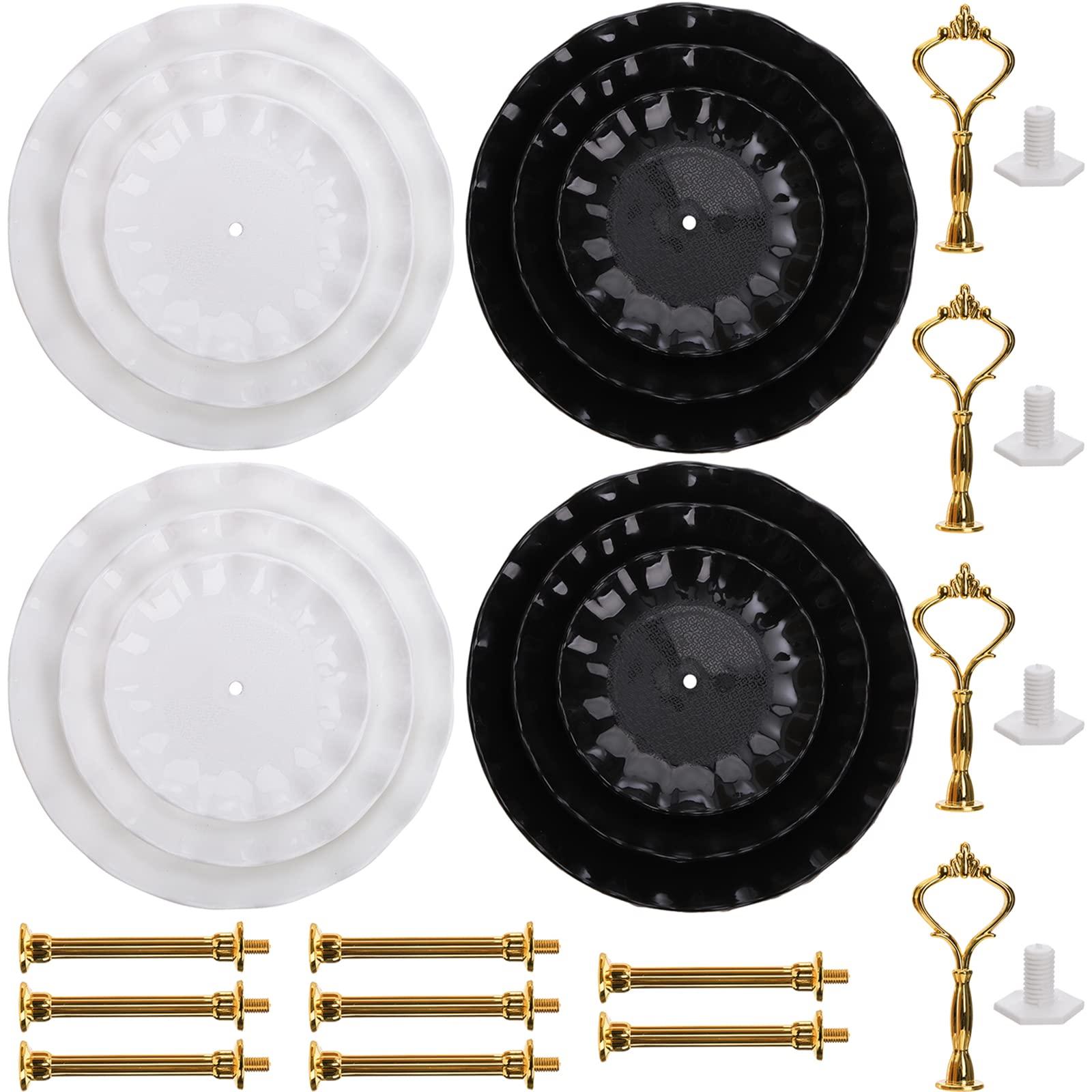 DEAYOU 4 Pack 3 Tier Cupcake Dessert Stand, Plastic Tiered Cake Stand Display Tower, Pastry Serving Tray Platter Rack Holder for Buffet, Cookie, Party, Wedding, Home Decor, White Gold, Black Gold - Image 6