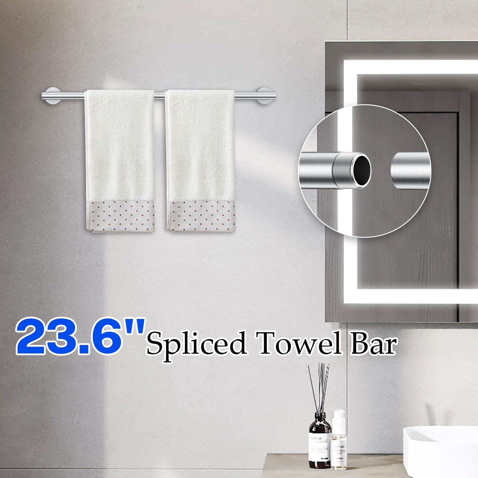 5-Piece Brushed Nickel Towel Bar Set Bathroom Hardware Set Includes Multi-Purpose Toilet Paper Holder 23.6in Towel Bar Towel Ring Towel Hooks Stainless Steel Wall-Mounted Bathroom Accessories - Image 4