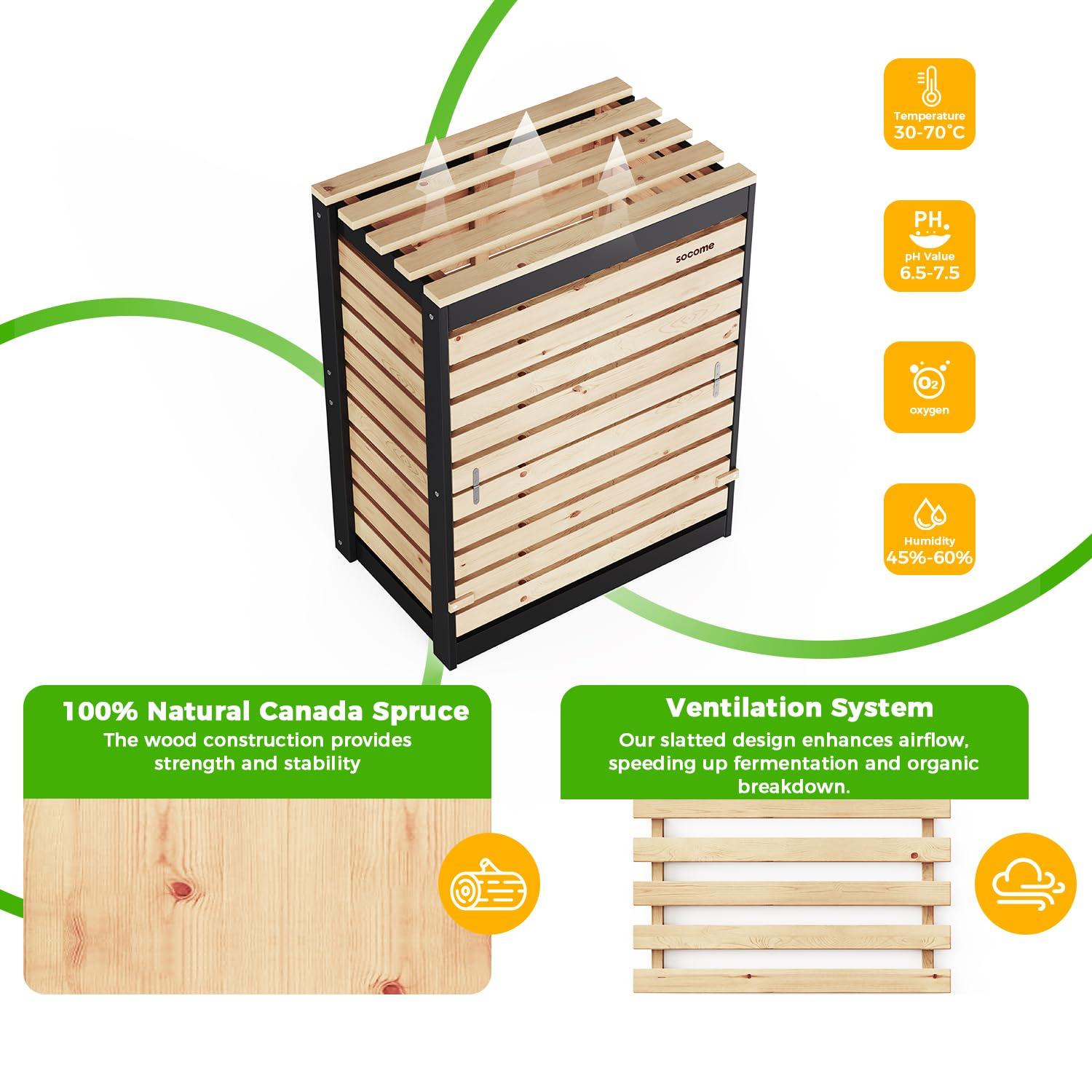 SOCOME 95 Gallon Solid Wood Composter, Outdoor Compost Bin with Pull-Out Door, Large Composting Bin for Backyard, Garden, Patio, Natural - Image 5