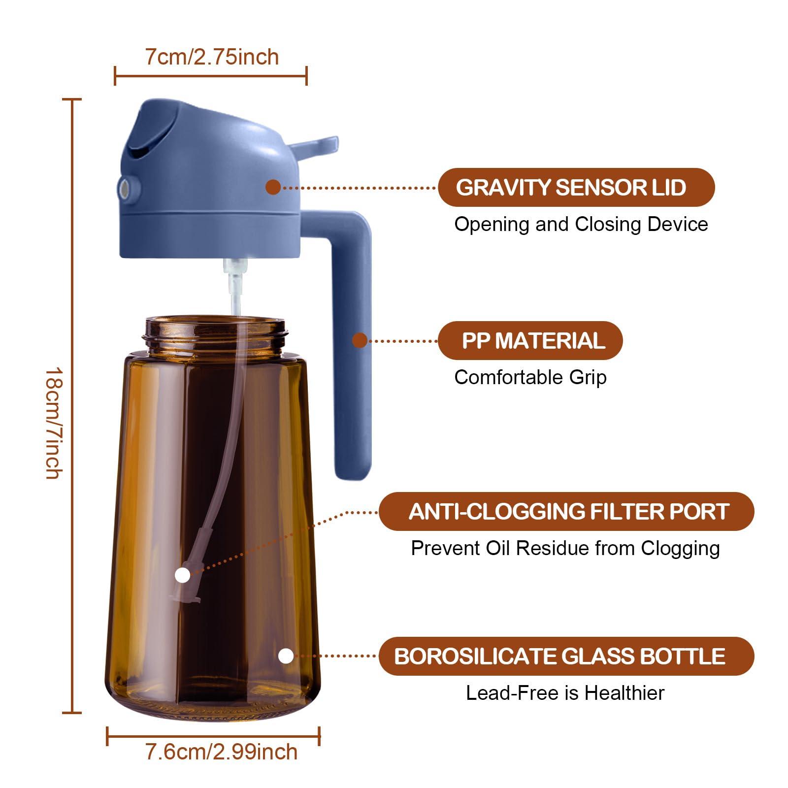 YARRAMATE 16oz/470ml Dark Brown Oil Sprayer for Cooking with Stickers, Food-grade Premium 2 in 1 Olive Oil Dispenser Bottle for Kitchen Gadgets, Air Fryer, Salad, Frying, BBQ (Navy) - Image 3
