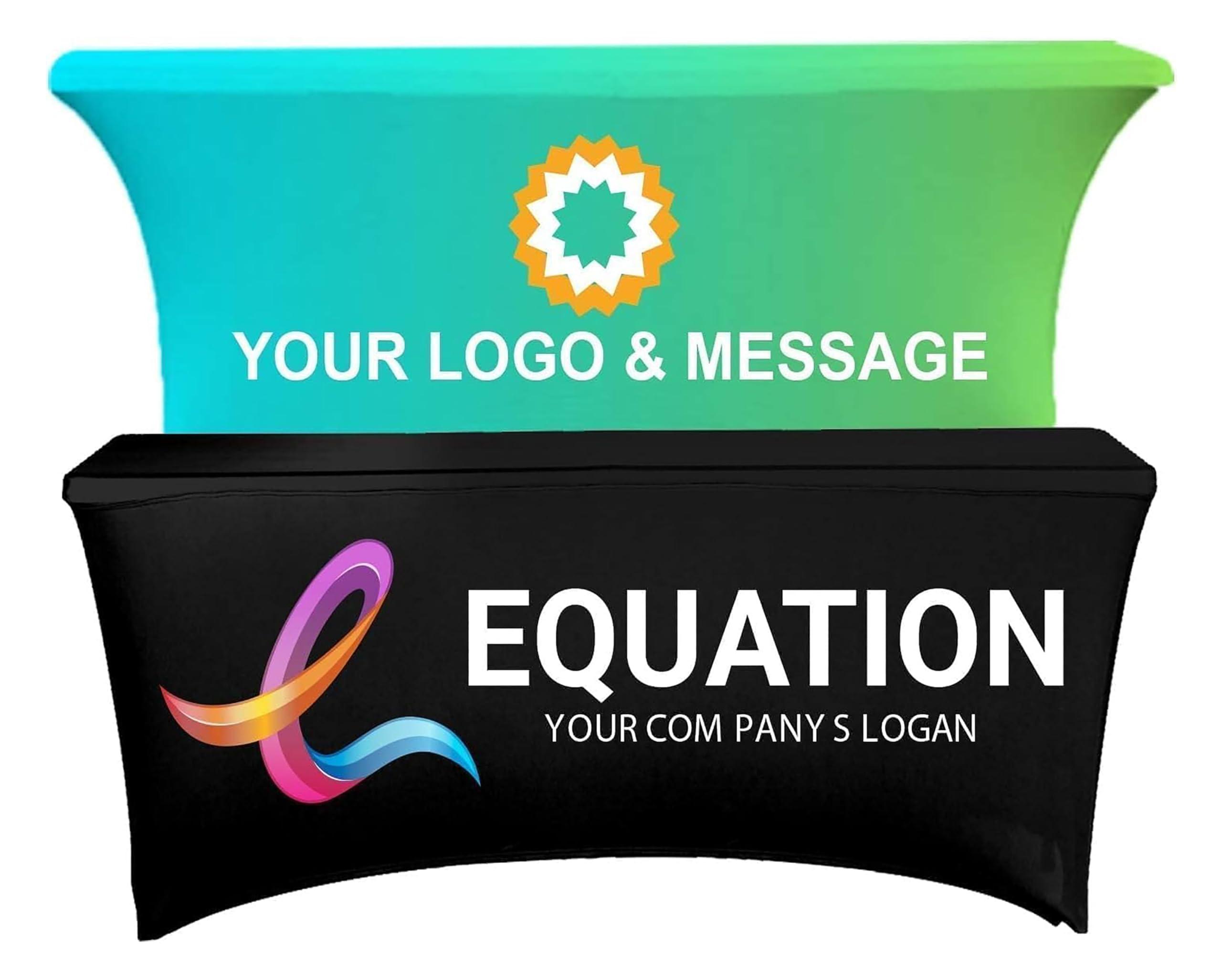 UV CENTER Custom Logo Stretch Spandex Table Cloth with Your Multiple Sizes 4FT 6 FT and 8 FT, Tablecloth Economy (6FT)