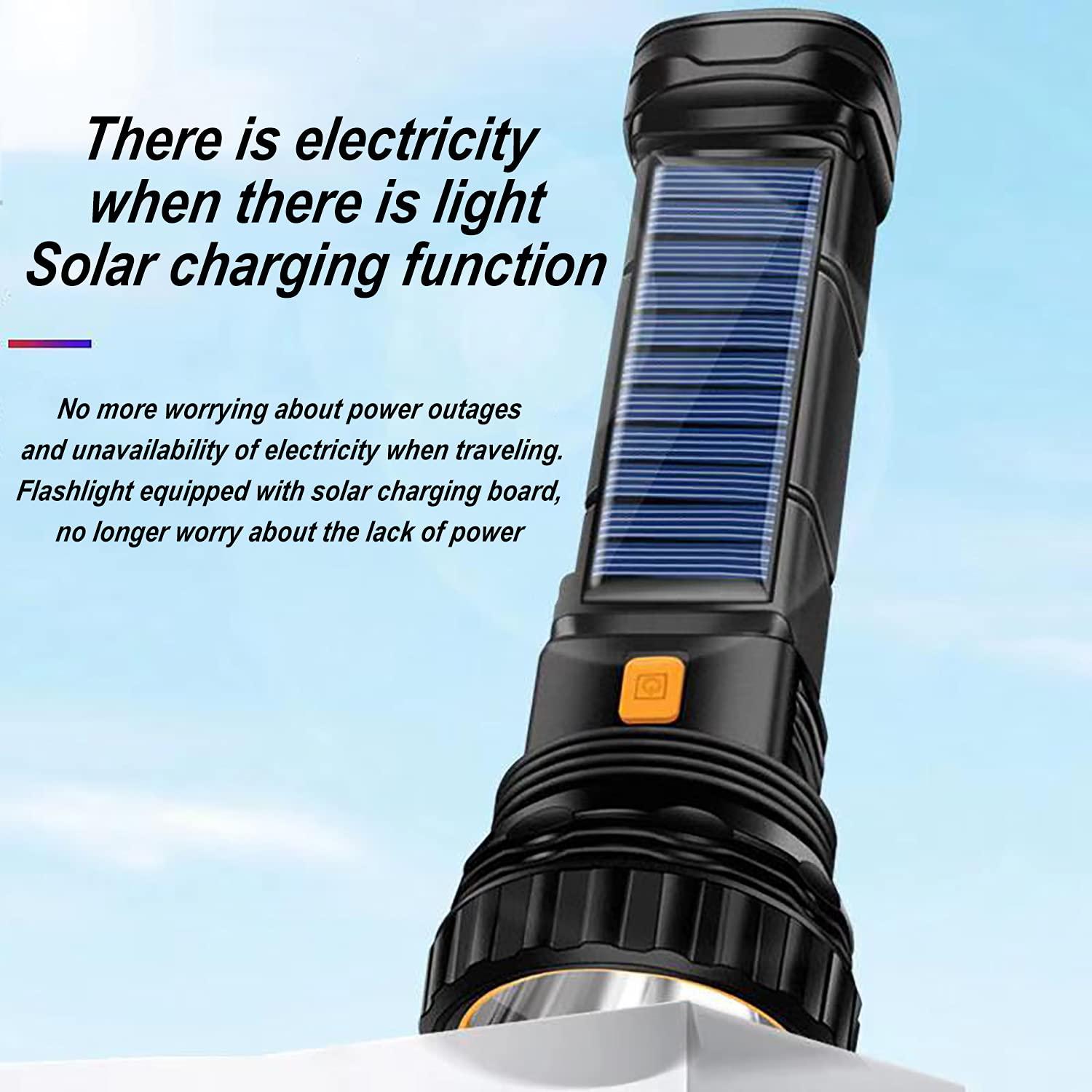 E-SHIDAI Solar/Rechargeable Multi Function 1000 Lumens LED Flashlight, with Emergency Strobe Light and 1200 Mah Battery, Emergency Power Supply and USB Charging Cable, Fast Charging (1PC) - Image 4