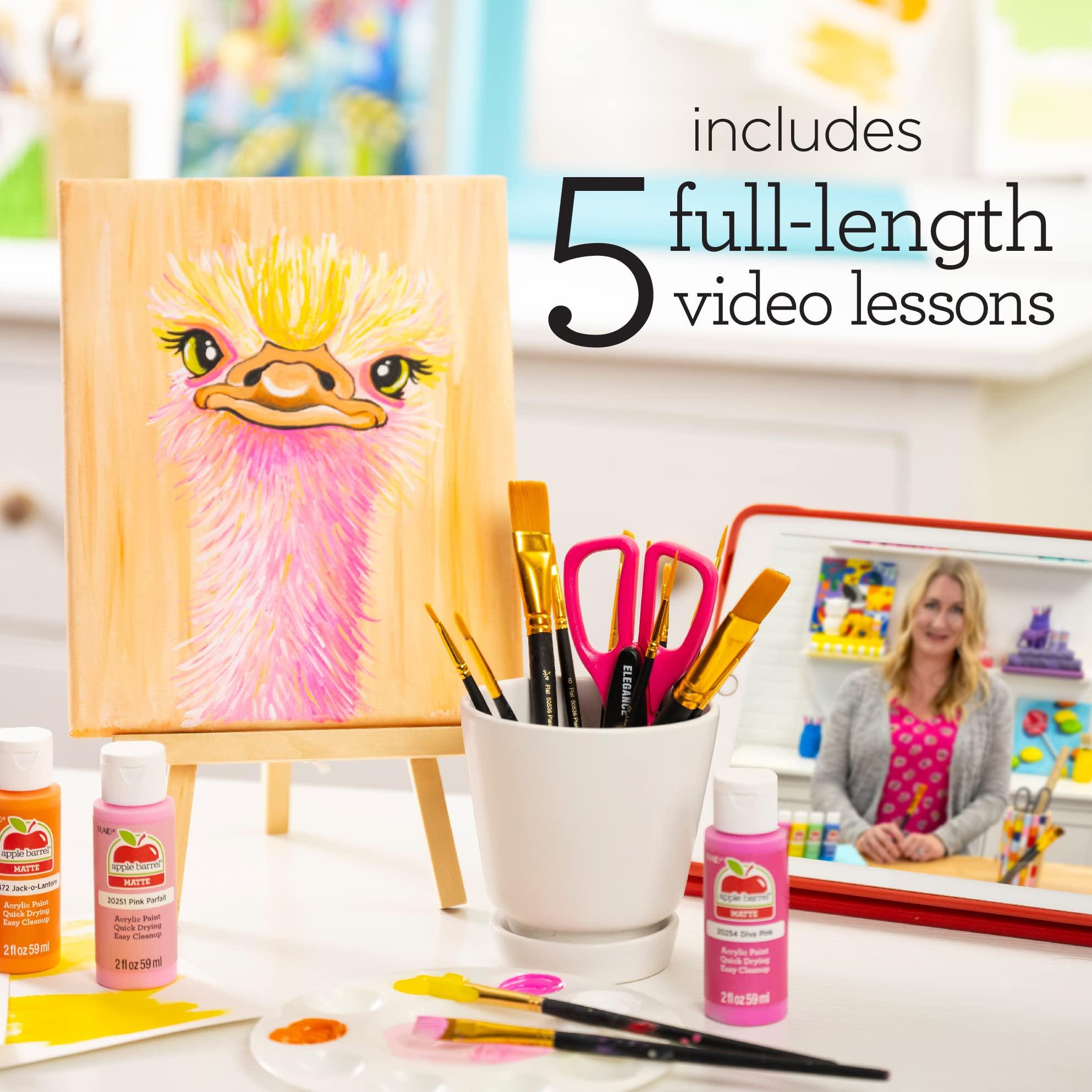 Apple Barrel Art Lessons Paint and Brush Set, 34 pc Kit Including 23 2 fl oz Apple Barrel Acrylic Paint Colors, 1 2 fl oz bottle of Mod Podge Matte, 10 FolkArt Brushes, 6 Video Lessons And More - Image 2