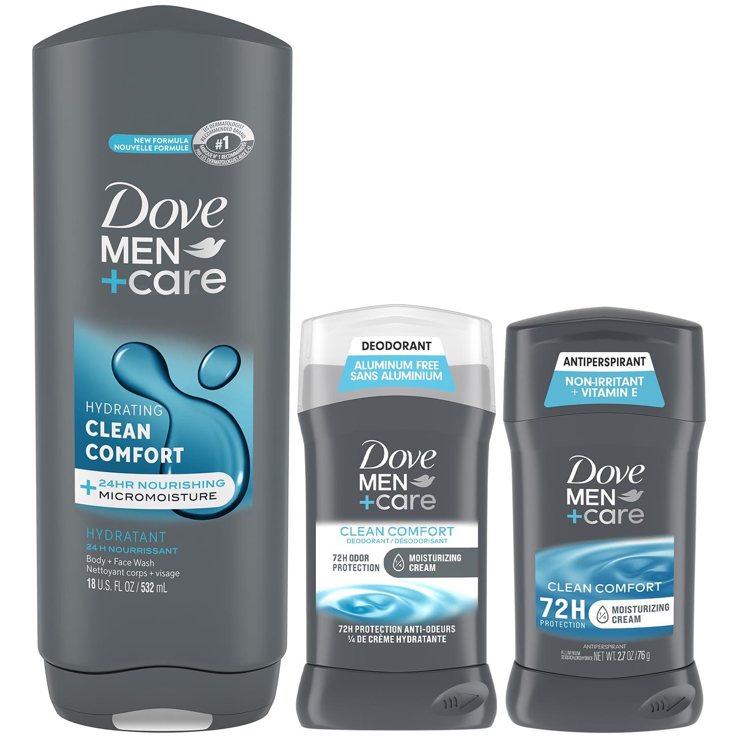 Dove Men + Care Clean Comfort Bundle – Men’s Body Wash, Aluminum-Free Deodorant + Antiperspirant, 48H Protection, Clean Scent (3 Piece Set) - Image 2