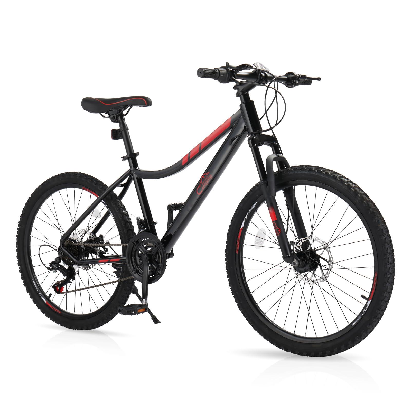 CamPingSurvivals 20/24/26 Inch Mountain Bike for Men/Women, Adult Bicycle with Professional 7 or 21 Speed Shifting, Double Shock Effect, Comfort Saddle and Pretty Look