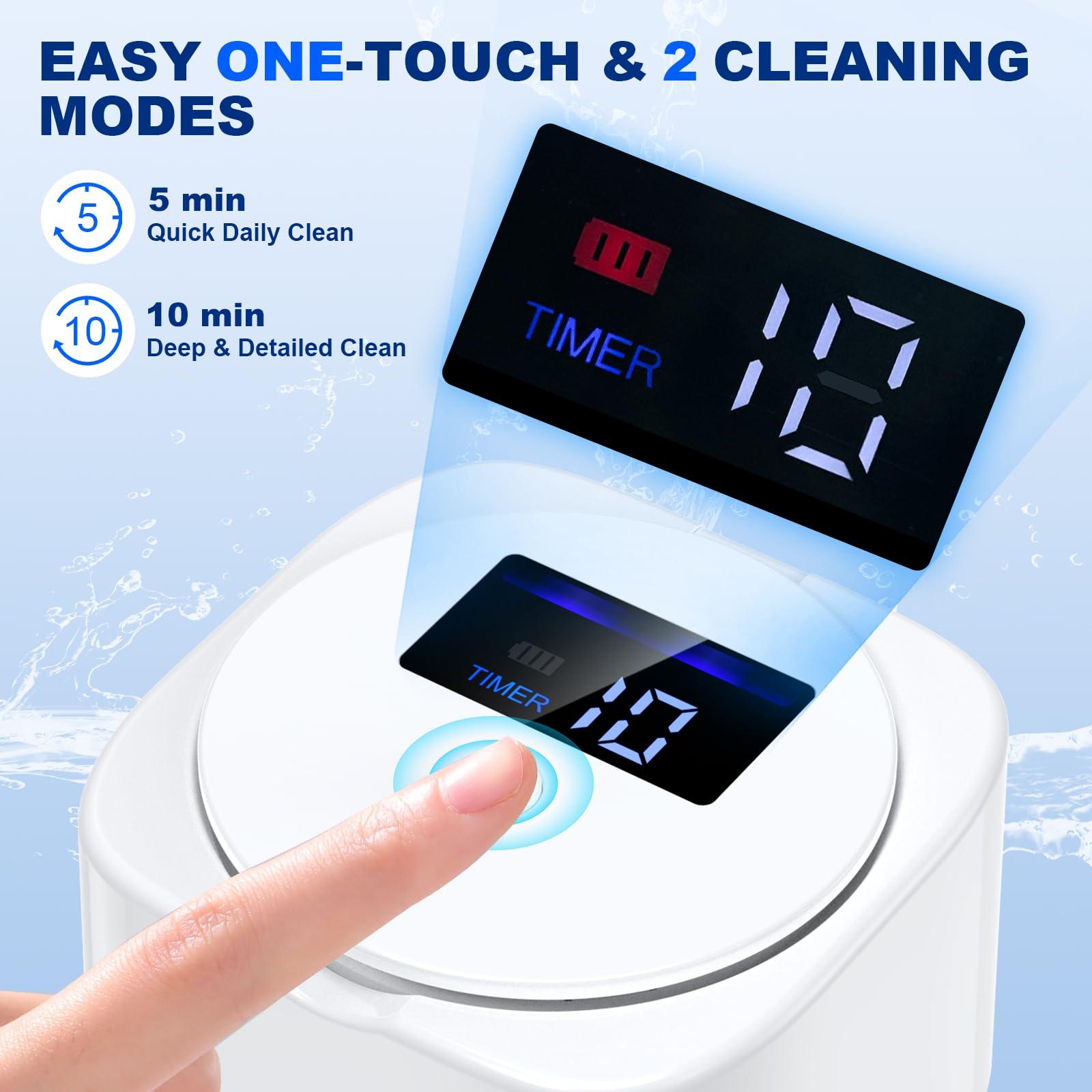 Rechargeable Ultrasonic Retainer Cleaner Machine, 45kHz Denture & Night Guard Cleaner with 200ML Dental Cleaning Pod for Retainers, Aligners, Mouth Guards - Image 4