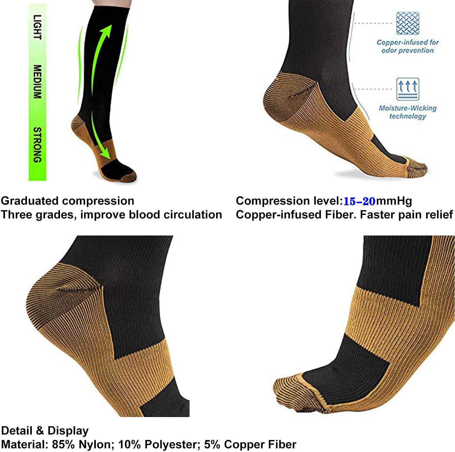 Graduated Copper Compression Socks for Men & Women Circulation 8 Pairs 15-20mmHg - Best for Running Athletic Cycling - Image 3