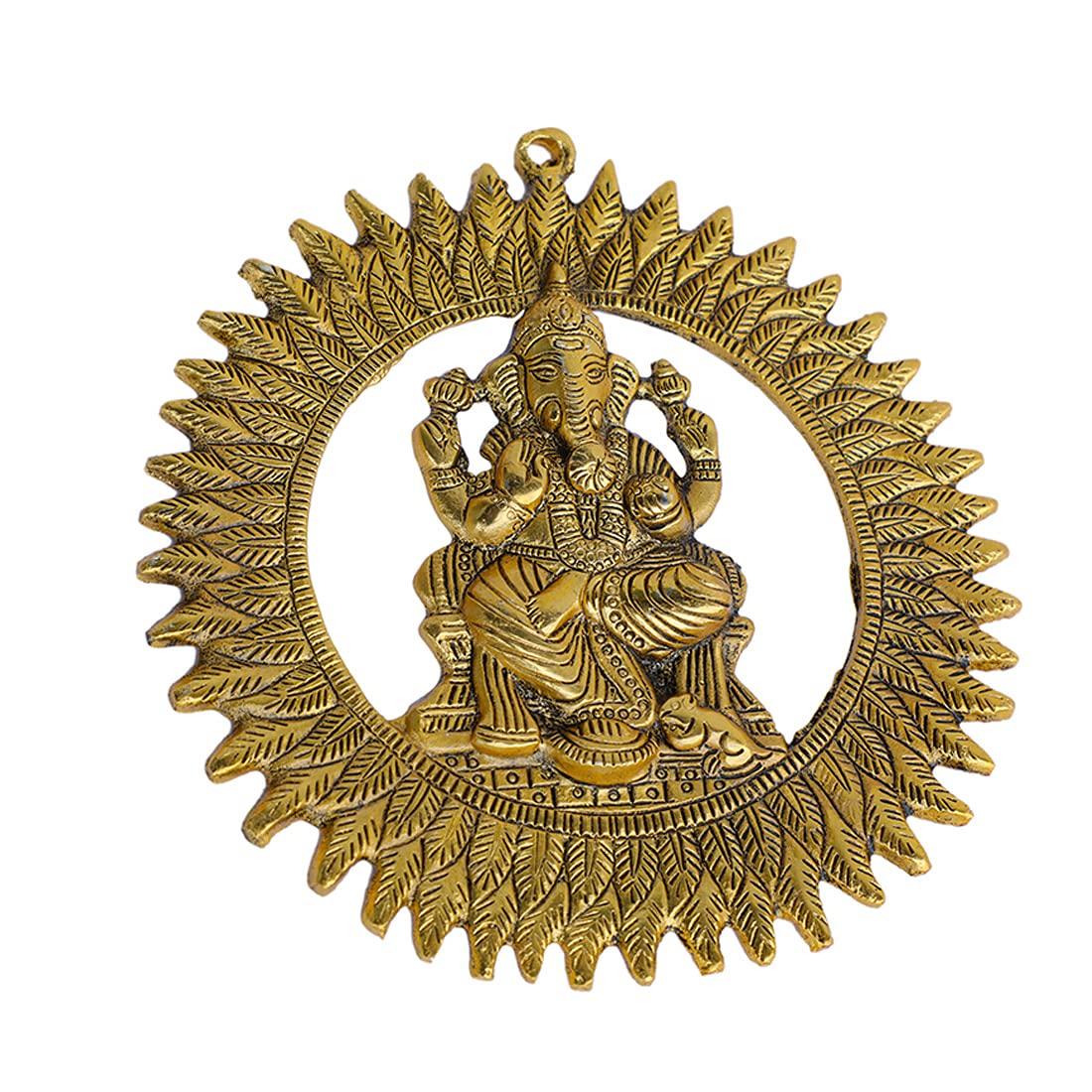 Aditri Creation Ganesha Wall Hanging Metal Ganesh Statue Round Sculpture Idol Indian Traditional Wall Hanging Décor Antique Ganpati Statue for Entrance Temple décor Puja Home Decorations (8") - Image 2