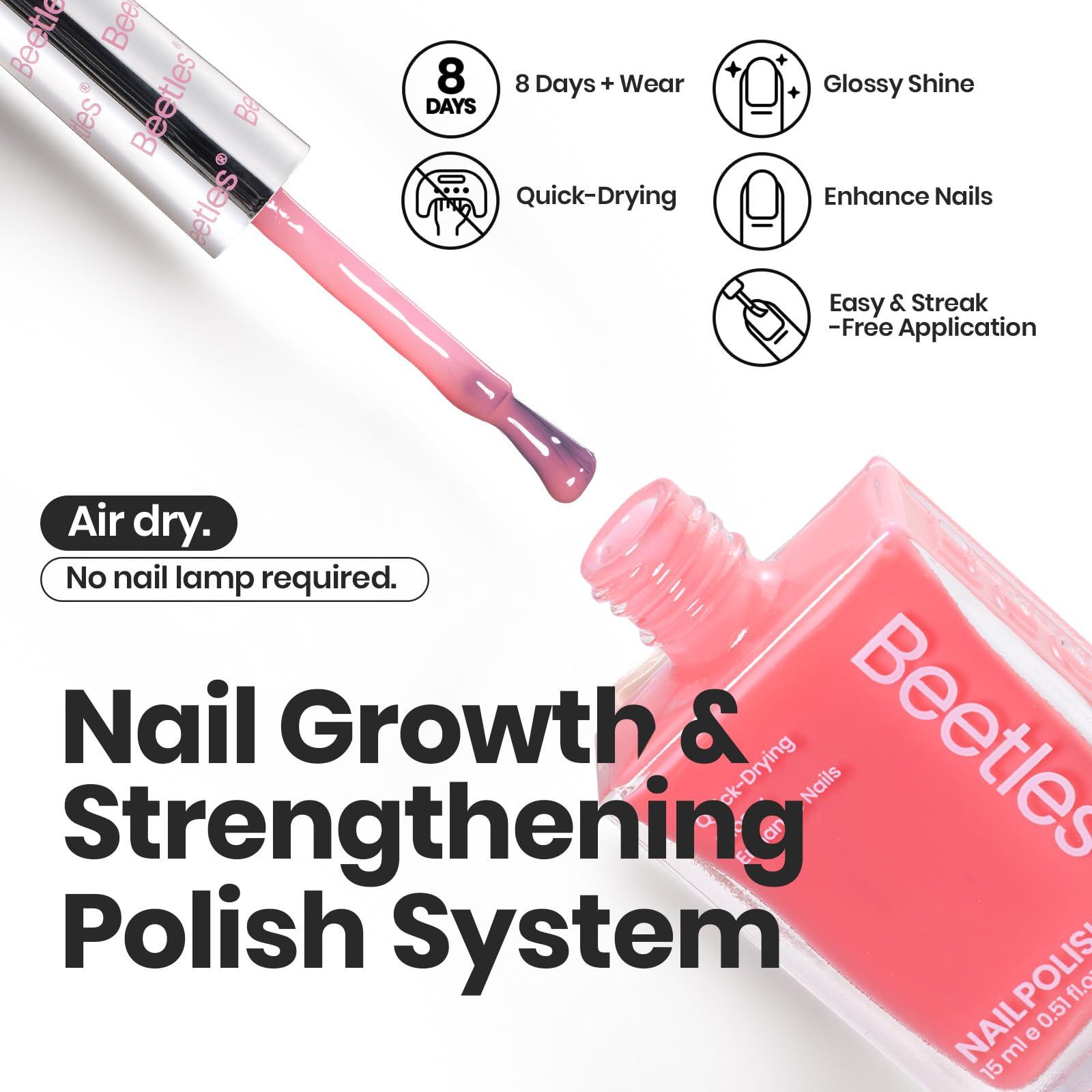 Beetles Nail Polish Set Heartbeat-6 Colors Hot Pink White Jelly Nude Pink Nail Polish Set Shimmer Pearl Quick Dry Finger Nail Polish DIY Nail Art Salon Home Gift for Women & Girls - Image 2