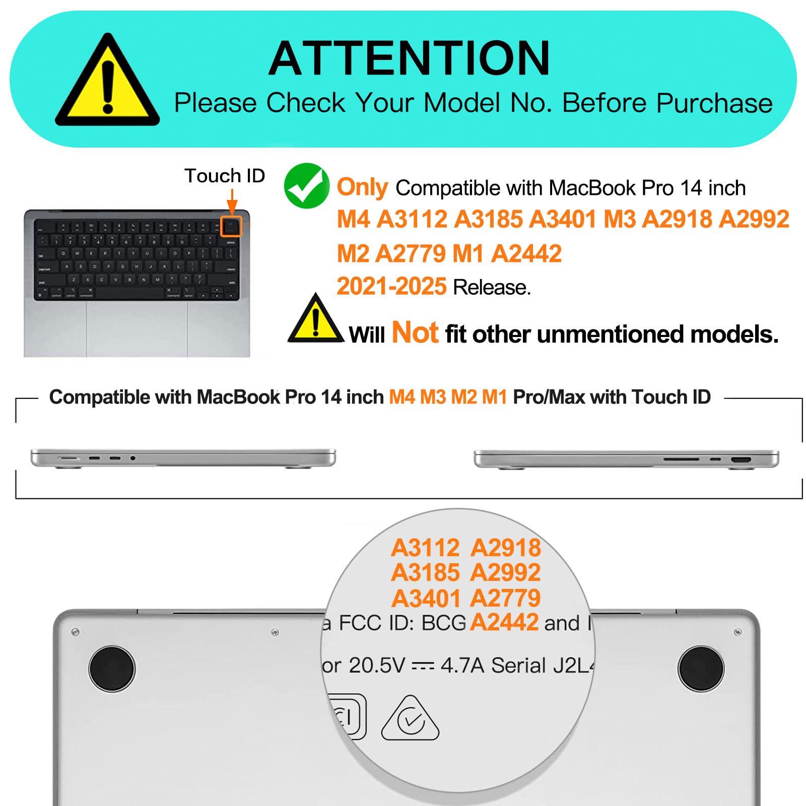 MOSISO Compatible with MacBook Pro 14 inch Case 2025-2021 M4 M3 M2 M1 A3112 A3185 A3401 A2918 A2992 A2779 A2442, Anti-Cracking Heavy Duty TPU Bumper Hard Case&Keyboard Skin&Screen Film, Black - Image 2